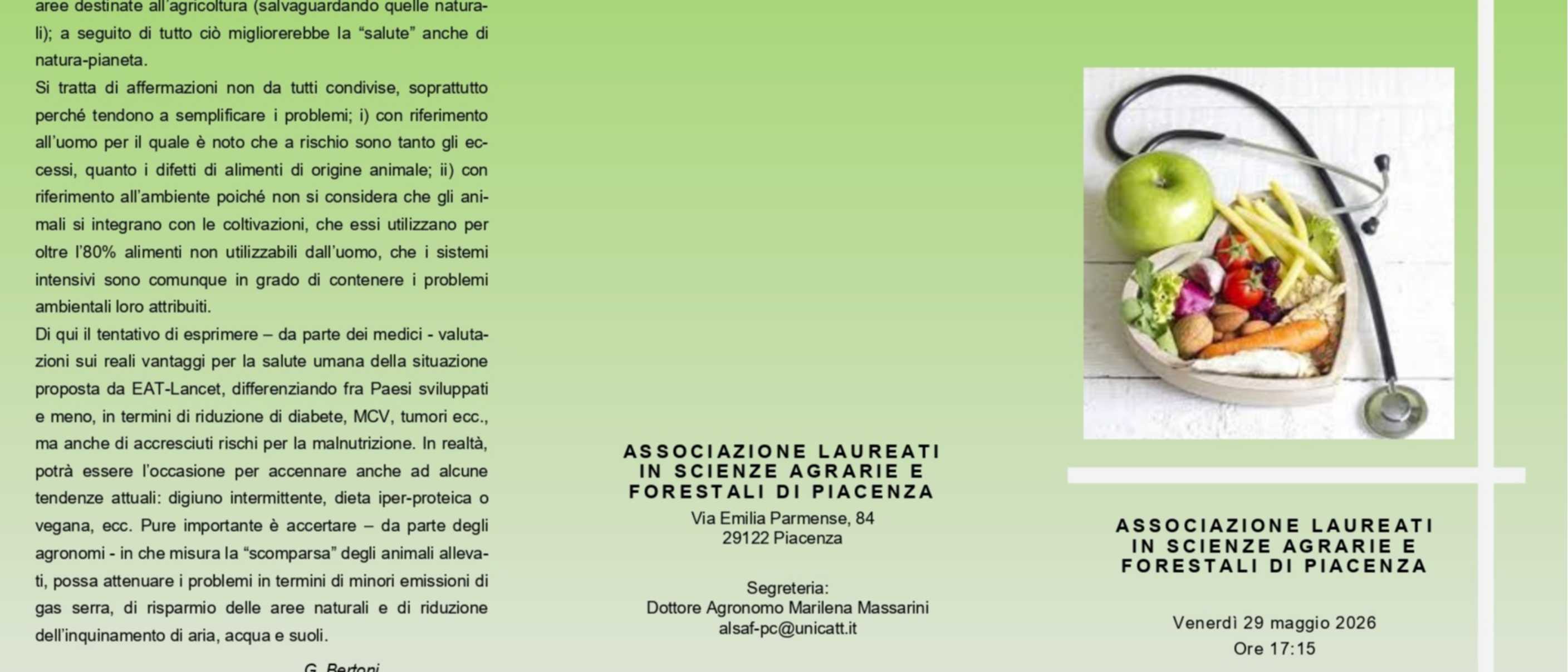 Convegno "Una dieta salutare per uomo e ambiente: senza animali?"