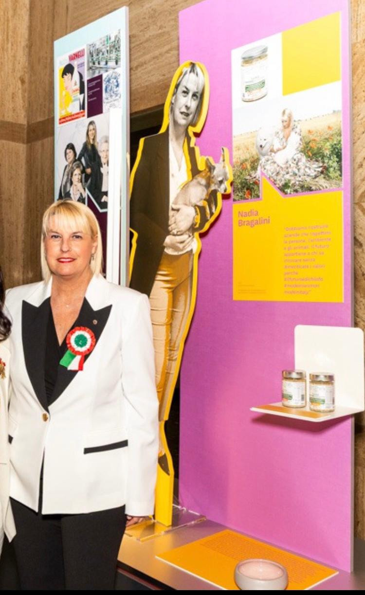 Il pannello dedicato a Nadia Bragalini all'interno della mostra