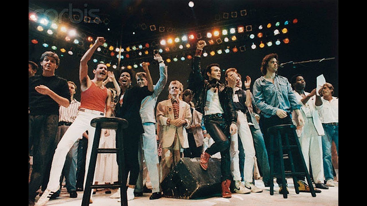 Il finale del Live Aid allo Stadio di Wembley a Londra