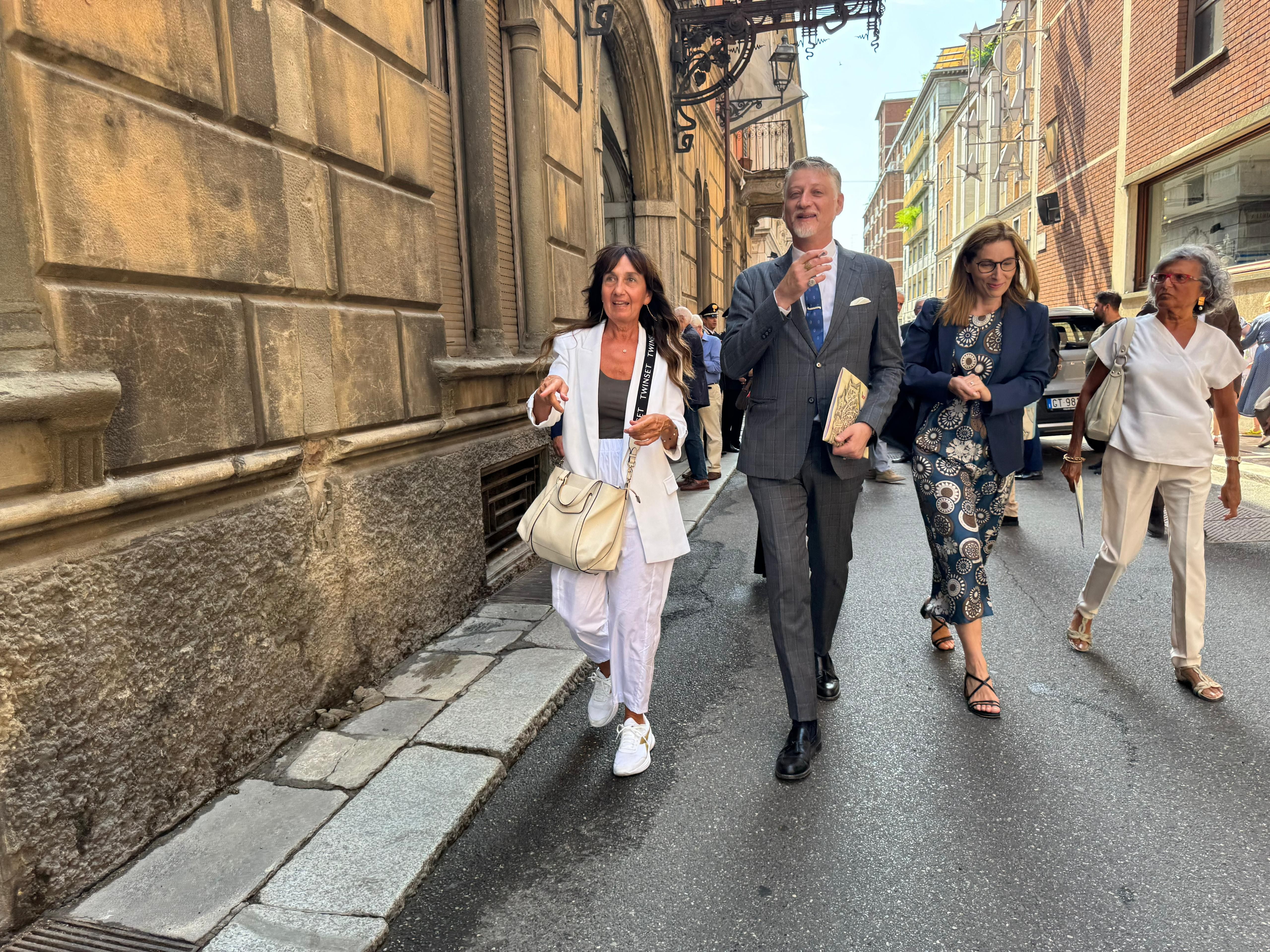 Il ministro della Cultura, Alessandro Giuli, in visita all'hotel San Marco a Piacenza