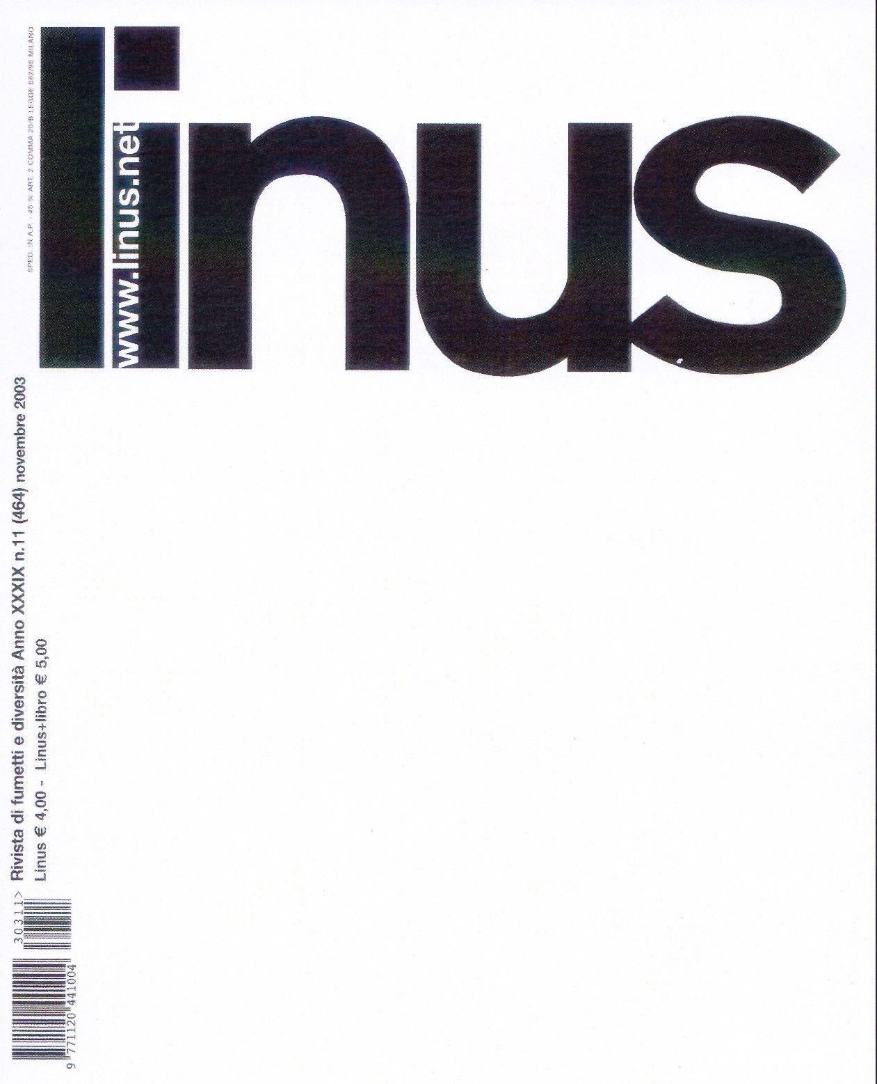 La copertina di "Linus" pubblicata nel 2003 senza illustrazioni, per la morte di Oreste del Buono