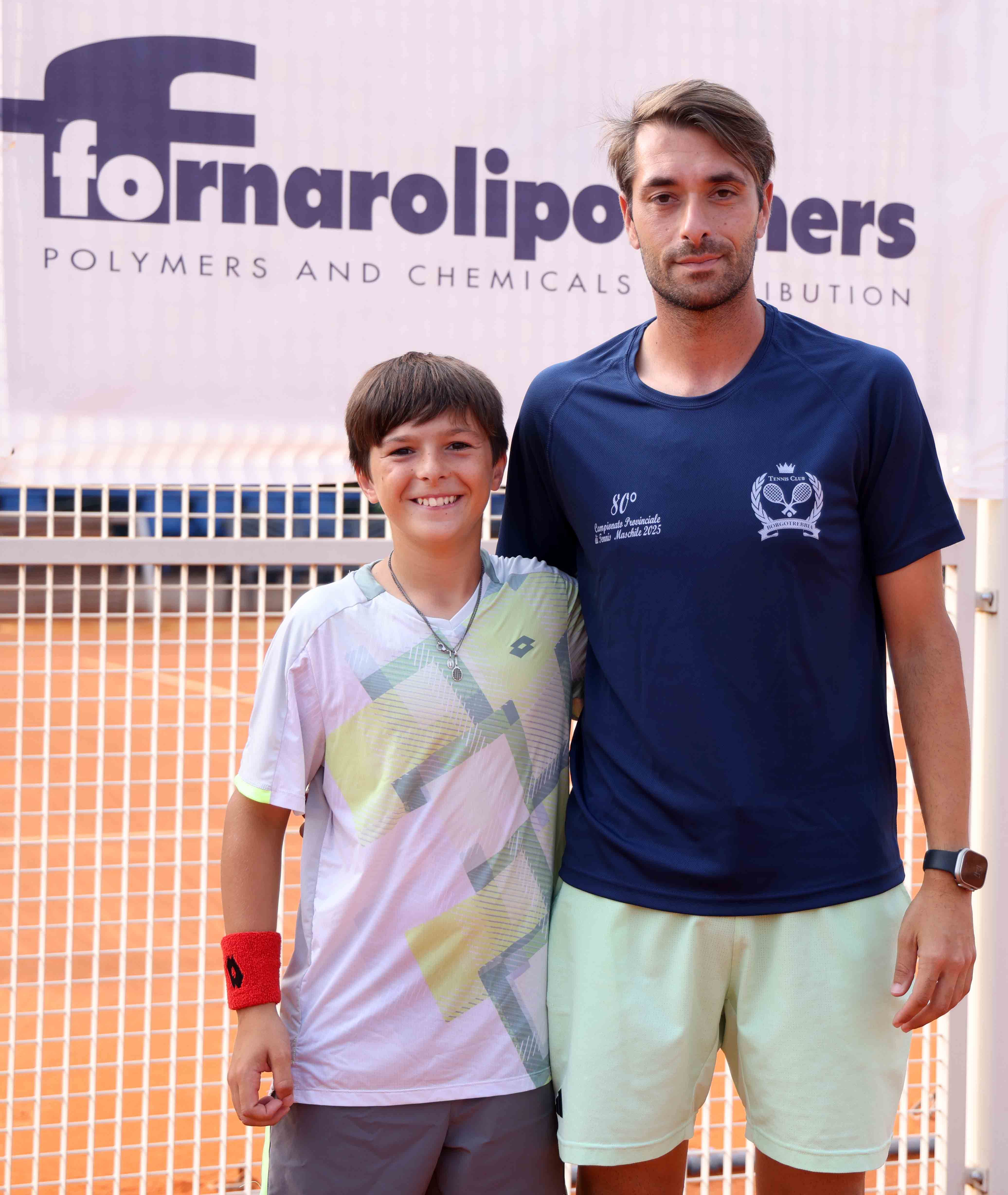 Riccardo Sartori con il direttore tecnico del Tennis Club Borgotrebbia, Gianluca Beghi.