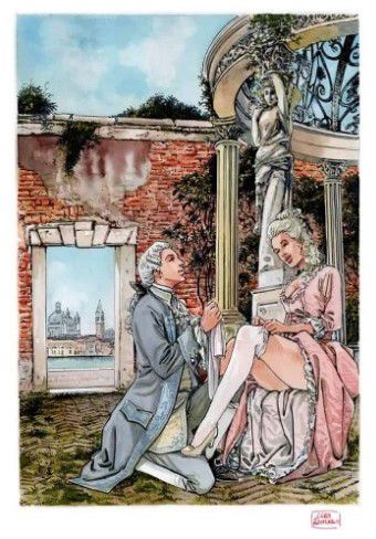 Una delle illustrazioni realizzate da Luca Raimondo per la mostra veneziana "Casanova 300 - 12 donne, 12 amori"