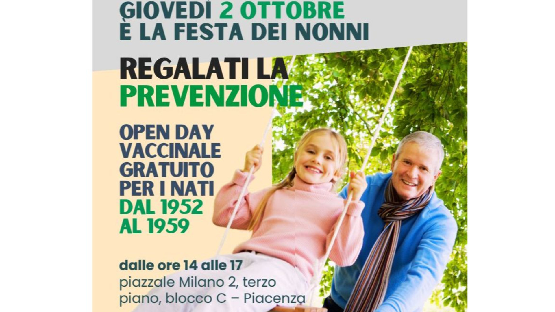 Festa dei nonni e prevenzione, Open day vaccinale gratuito