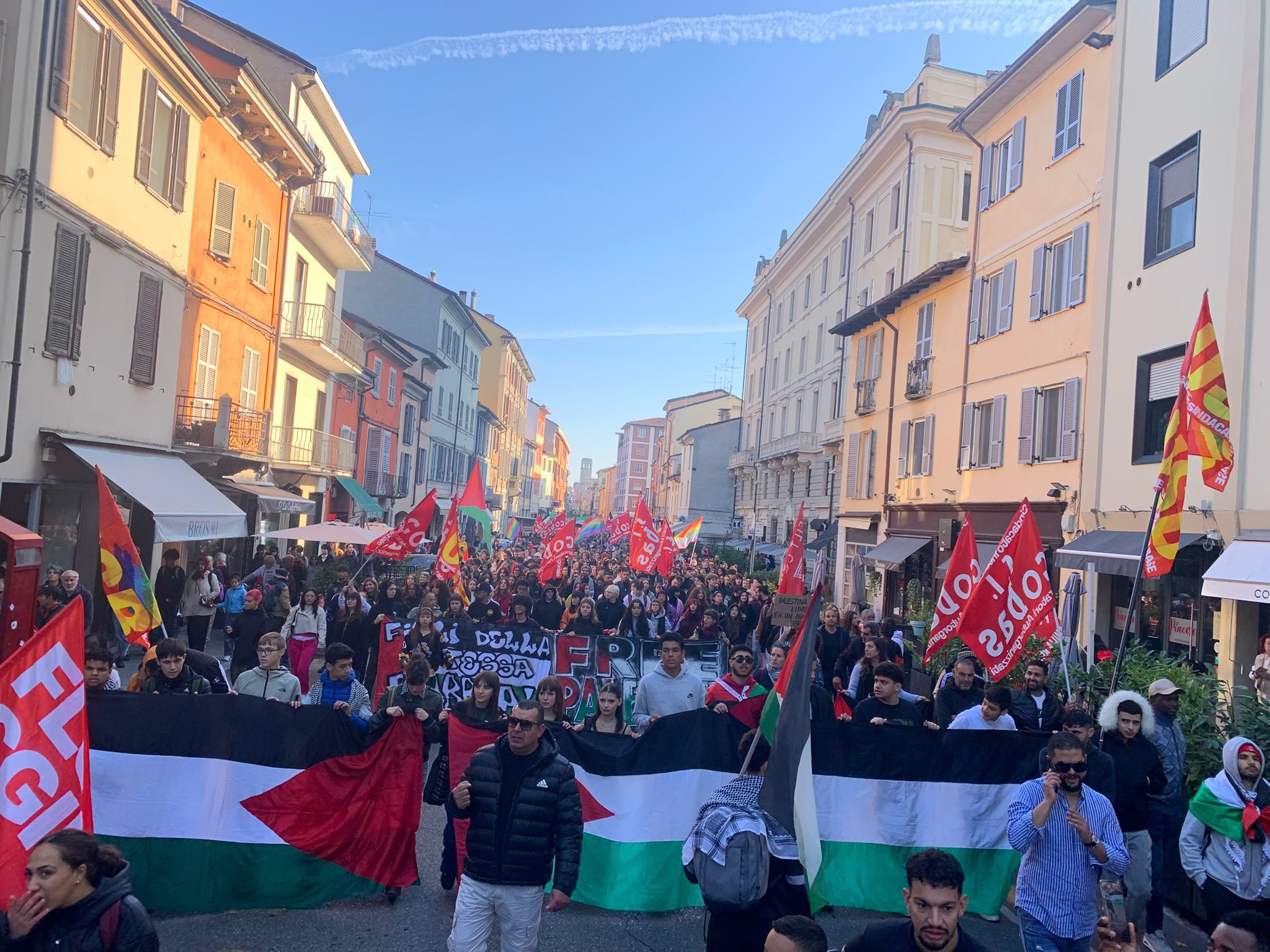La bandiera guida il corteo (foto Riccardo Foti)