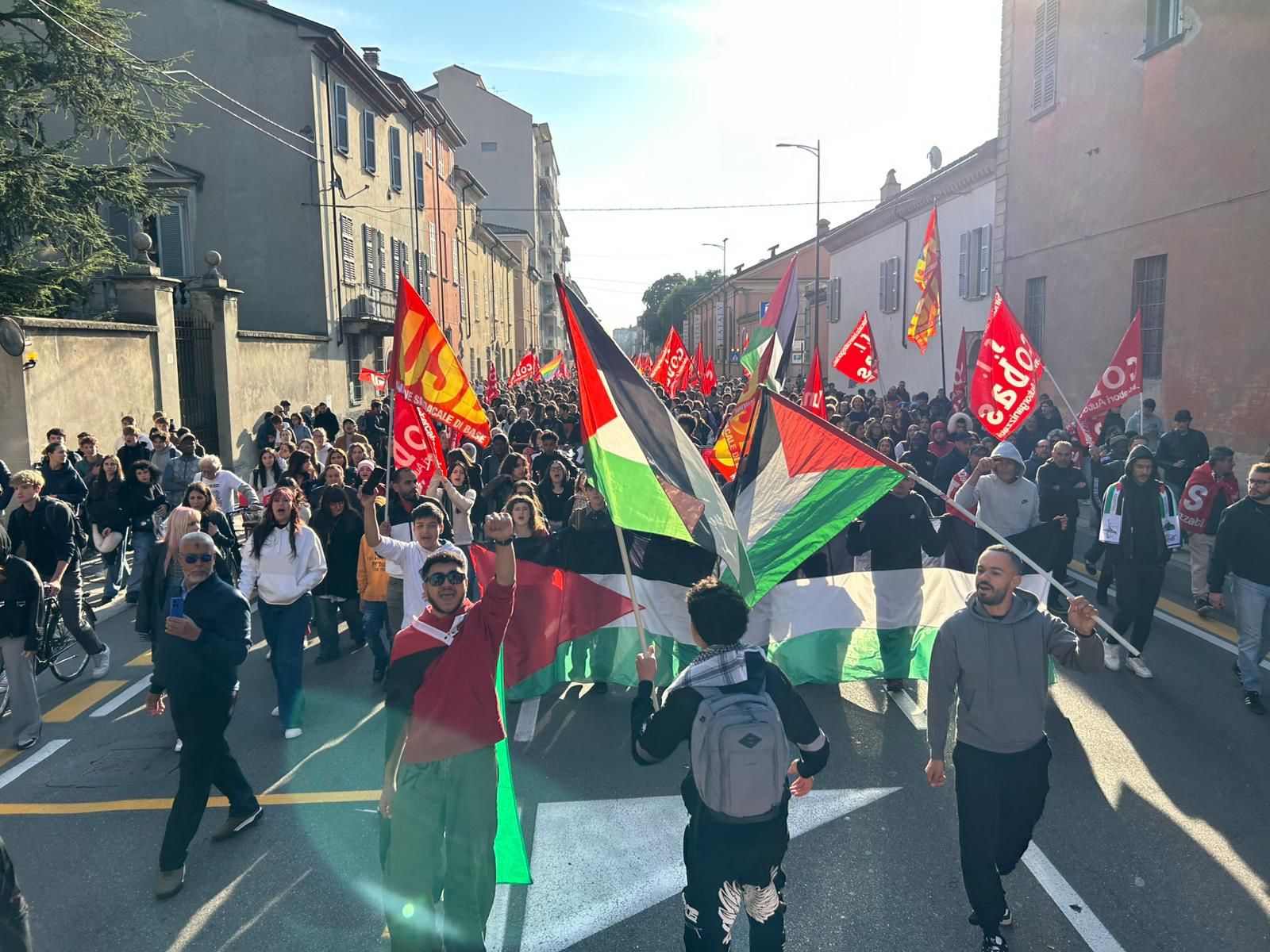 Il corteo su Stradone Farnese guidato dall'Usb (foto Riccardo Foti)