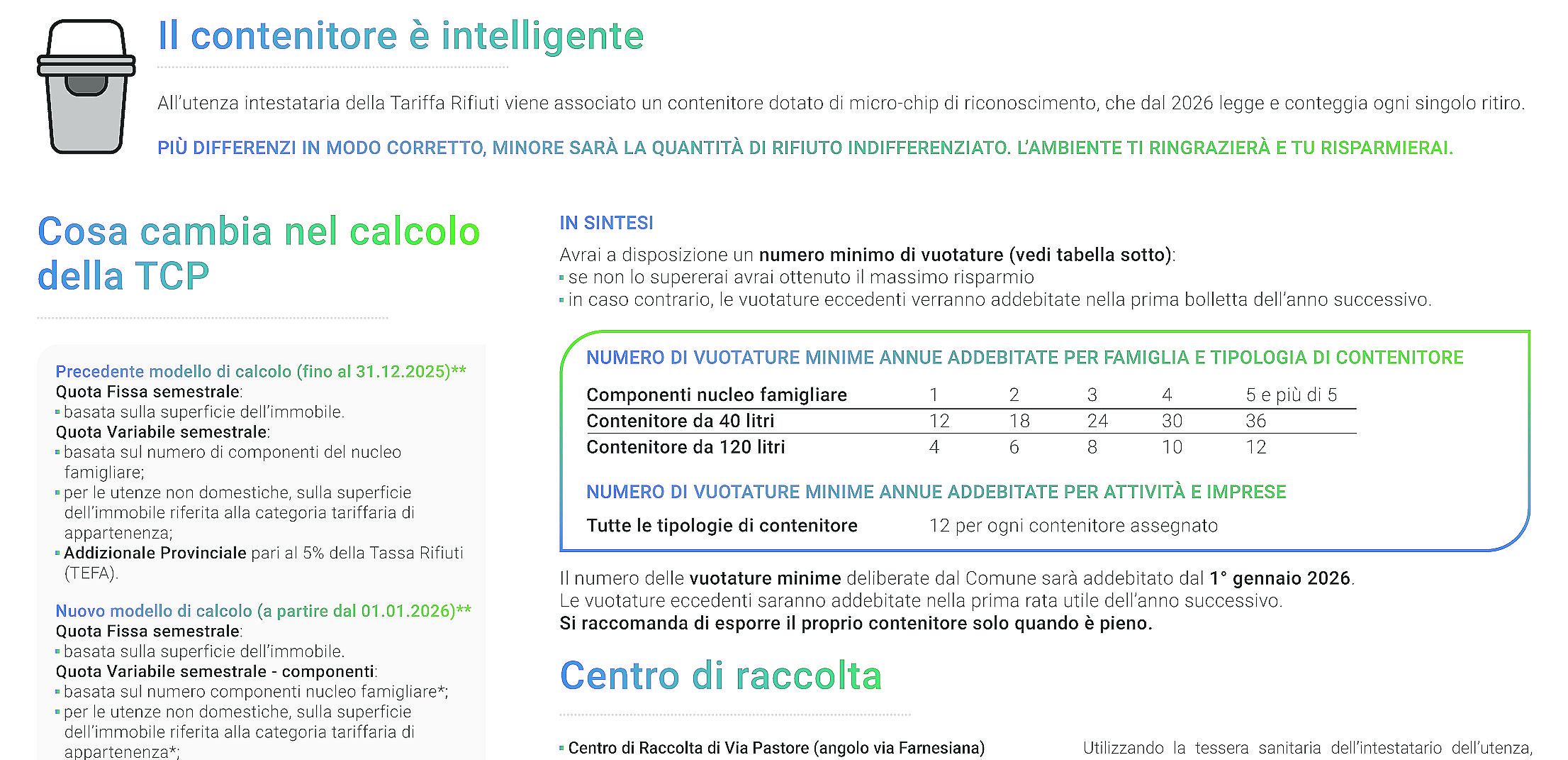 Il volantino informativo che accompagna la distribuzione dei bidoncini della raccolta porta a porta