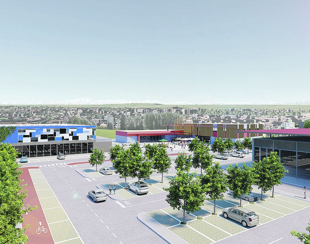 Il render del progetto con i programmati edifici commerciali