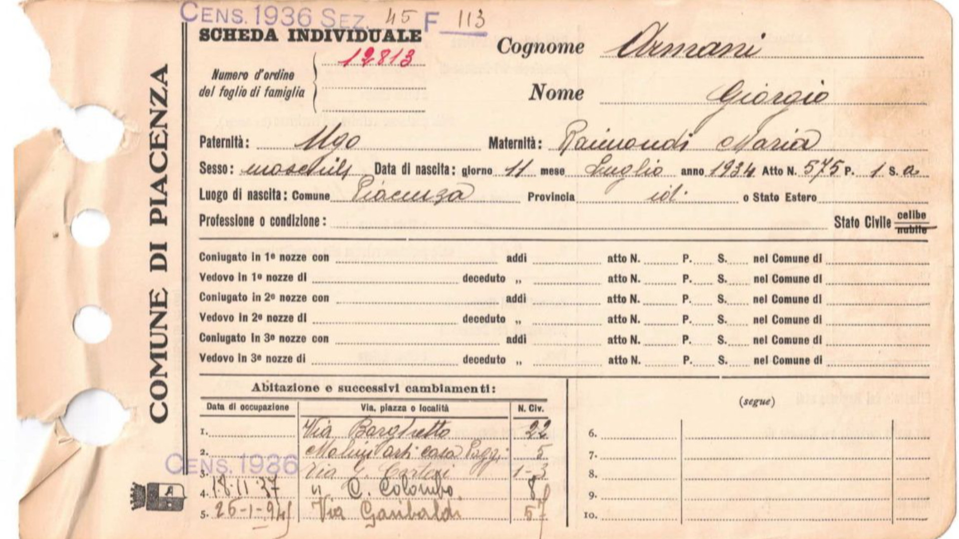 Giorgio Armani, dalla scheda censimento del '36 le case abitate dalla famiglia