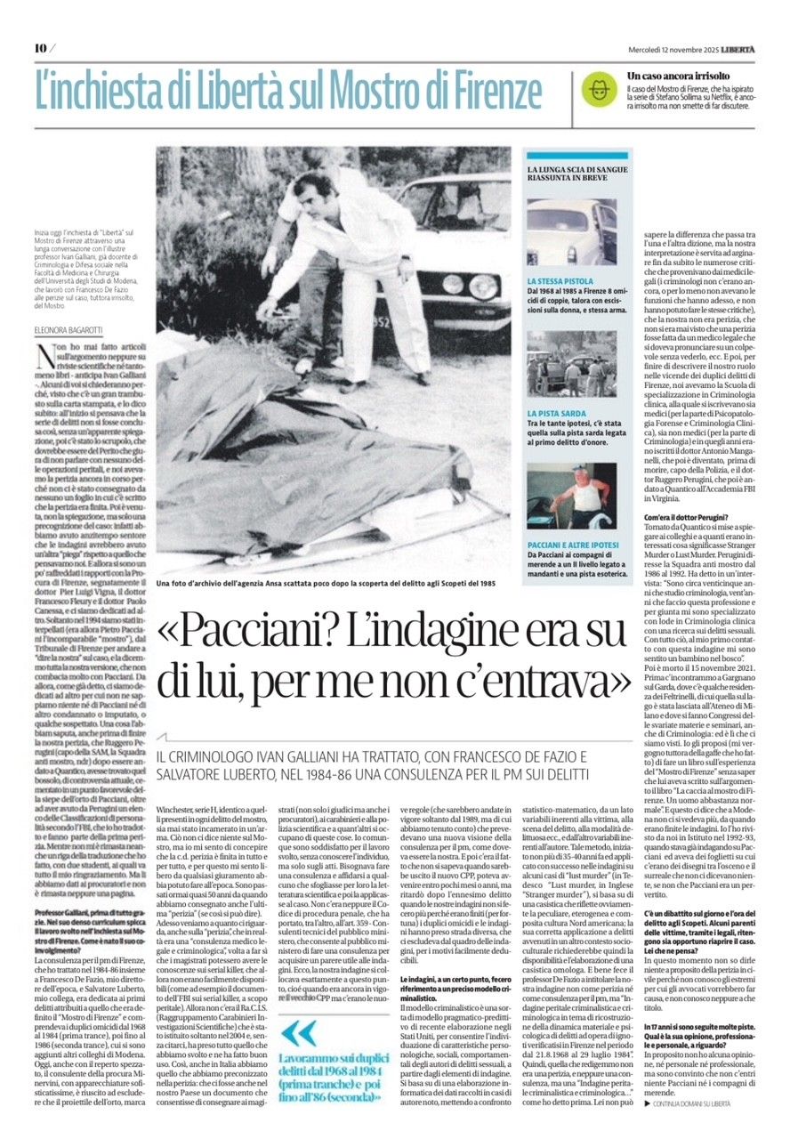 La pagina di Libertà sul Mostro di Firenze