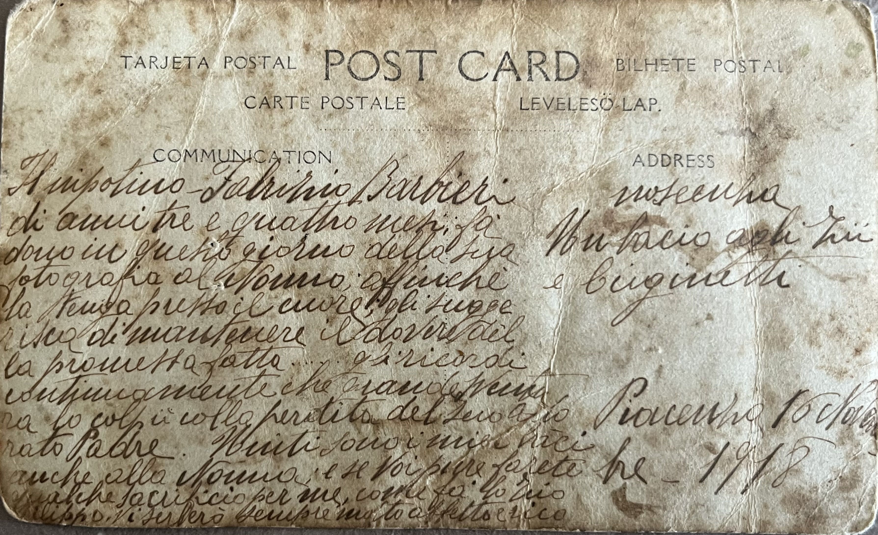 Lo scritto sul retro di una cartolina ritrovata a Borgotrebbia