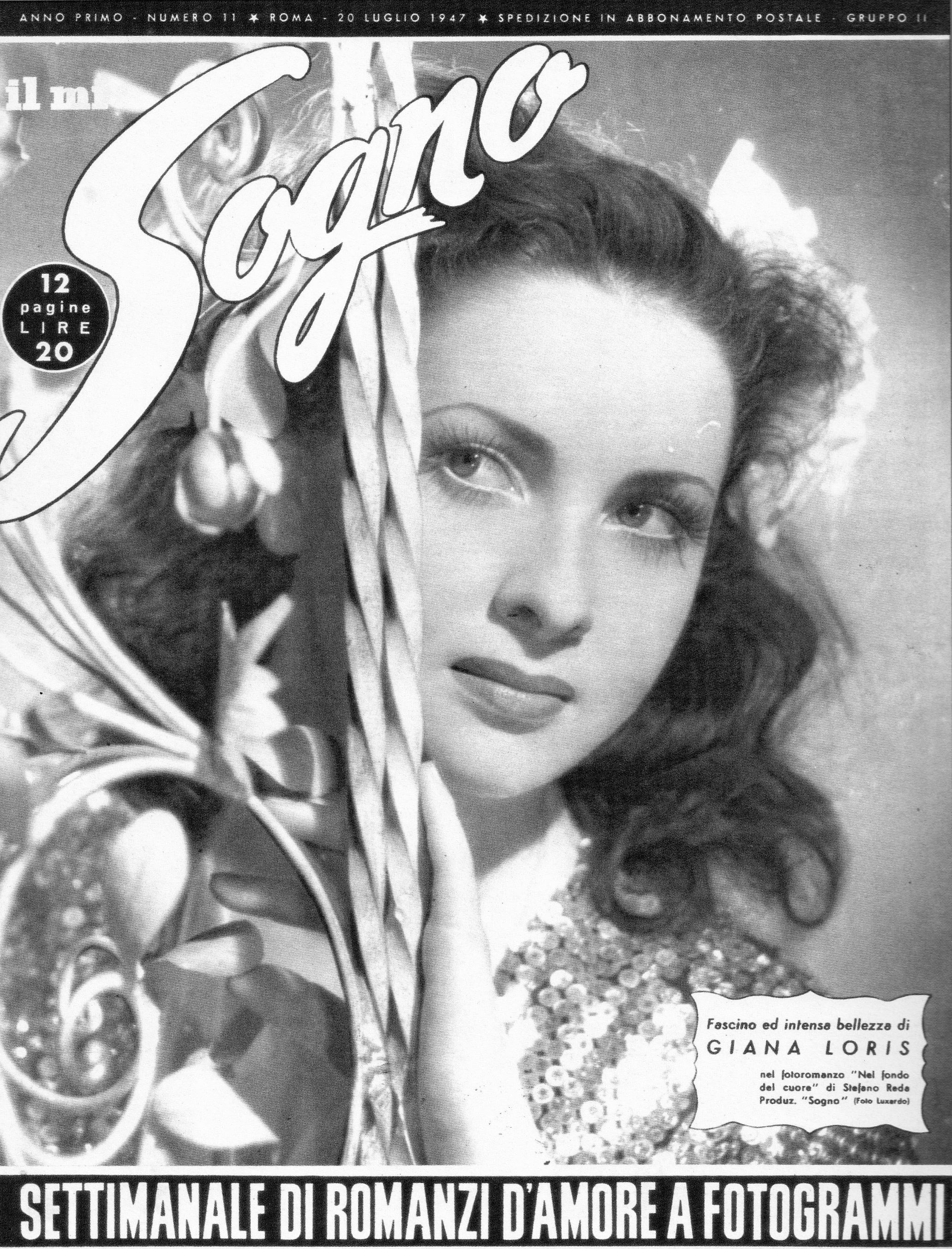 Giana Loris, primo nome d'arte di Gina Lollobrigida, sulla copertina di "Sogno"