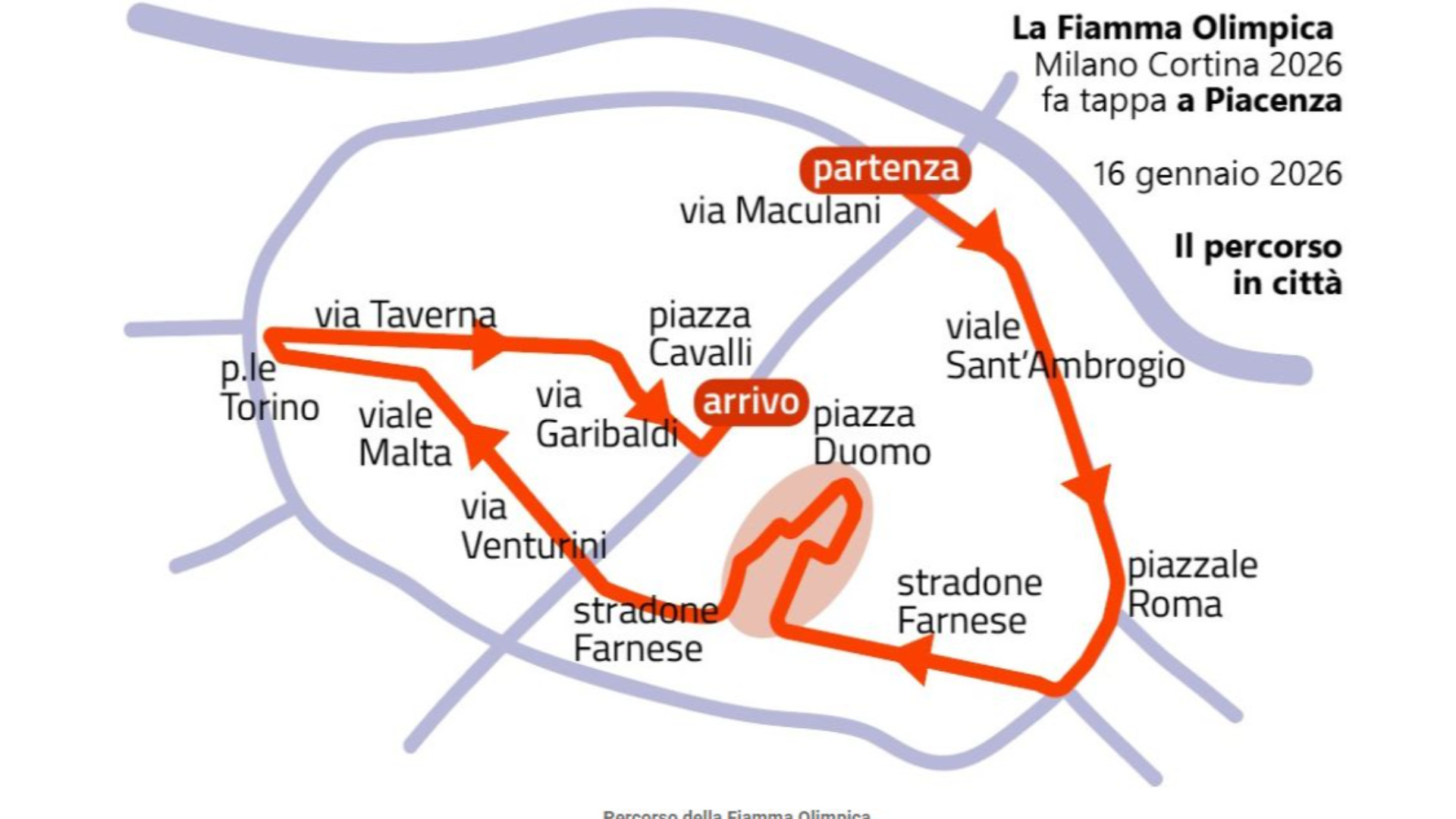 Il 16 gennaio la Fiamma Olimpica a Piacenza. IL PERCORSO