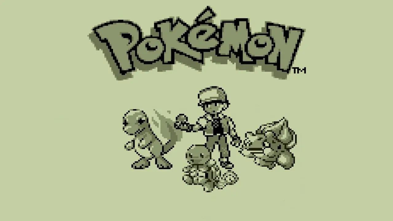 La schermata iniziale dei videogiochi Pokémon Rosso e Blu