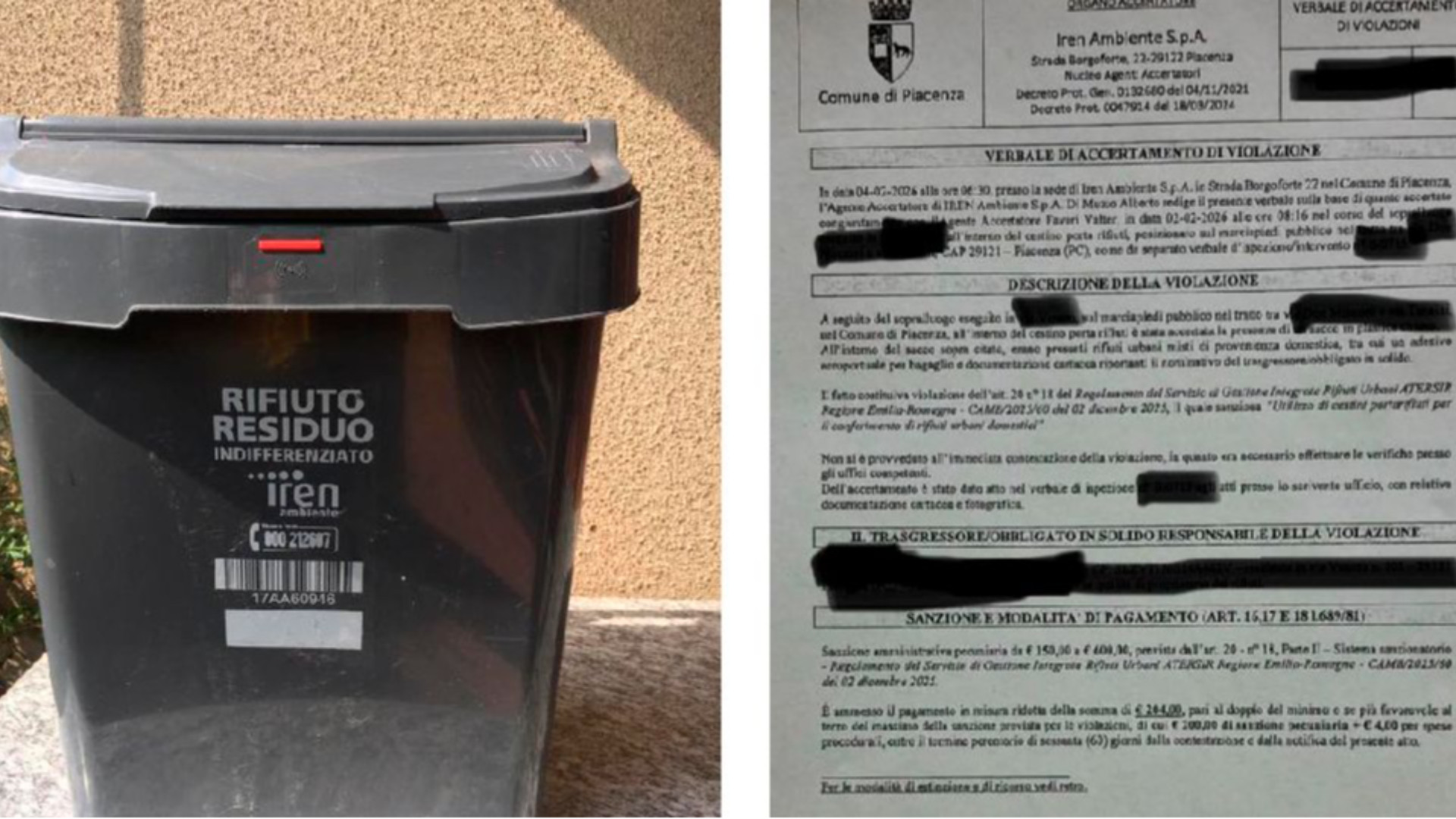 Biglietto aereo nel sacchetto dei rifiuti, multa da 204 euro