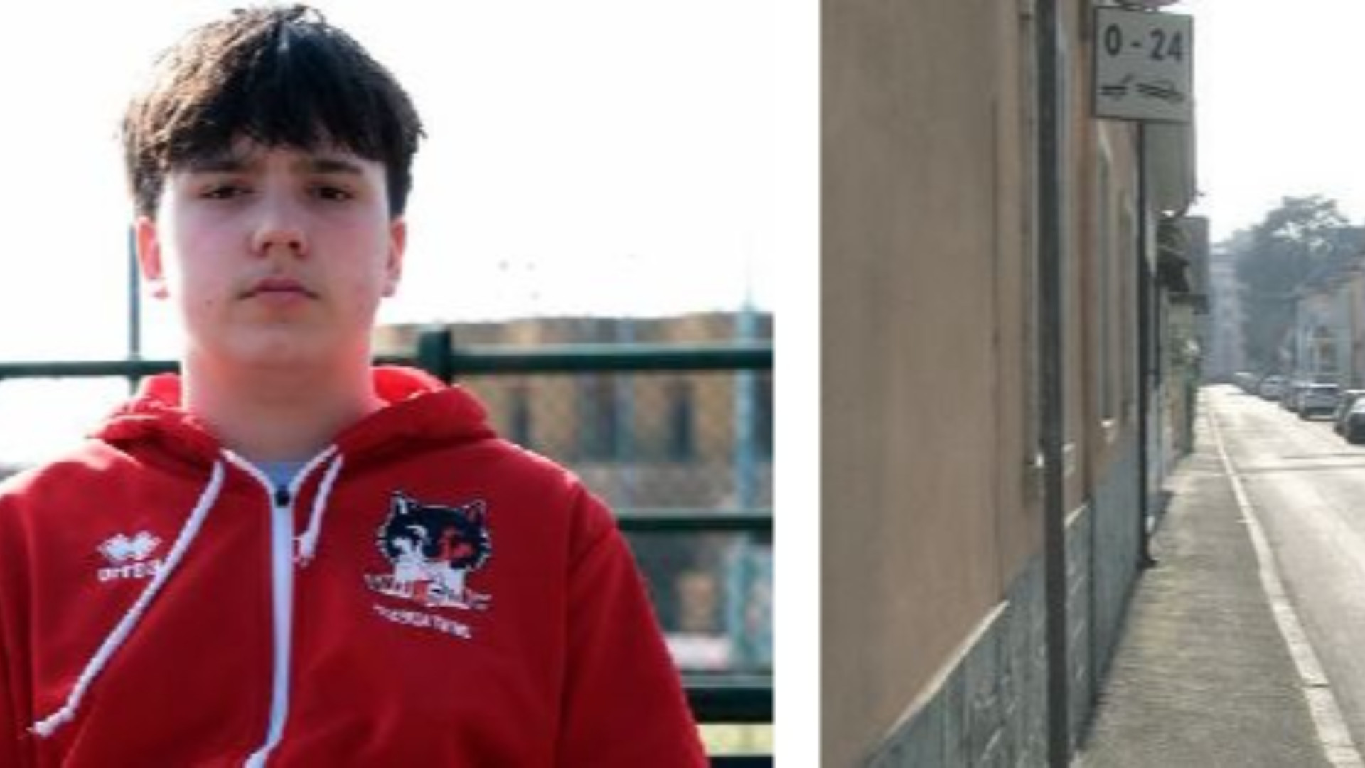 Federico Scherz con la divisa della Bakery Basket (foto ASTRID AGOSTI). A destra uno scorcio di via Maruffi, dove il piccolo che si era perso è stato aiutato