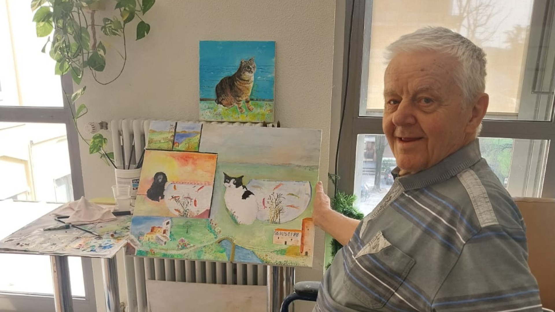 Germano Toniolo con un quadro di “Macchiolina”