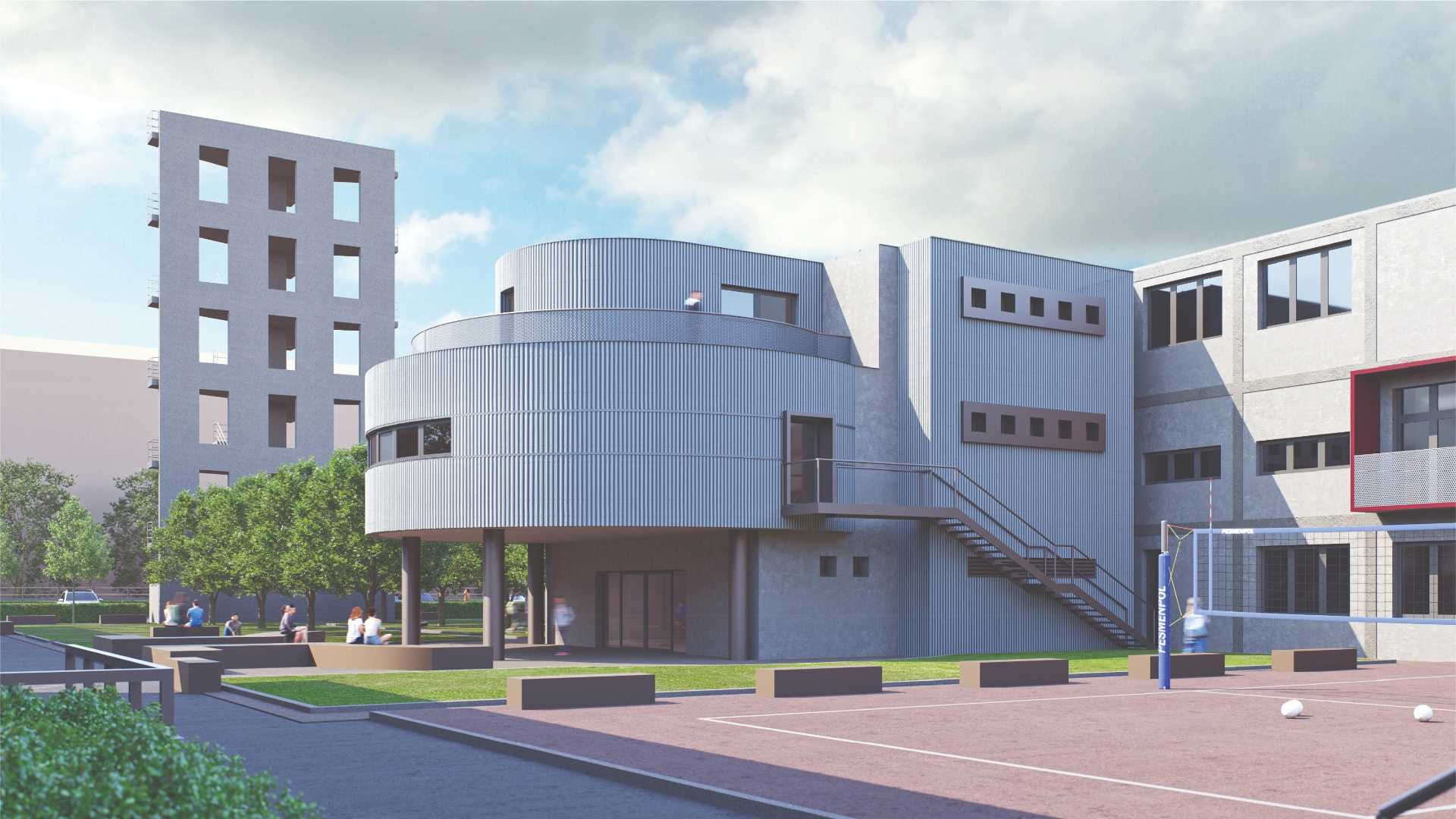 Un dettaglio del rendering diffuso a suo tempo sul progetto scolastico. E’ stata introdotta tuttavia una modifica sull’ingresso