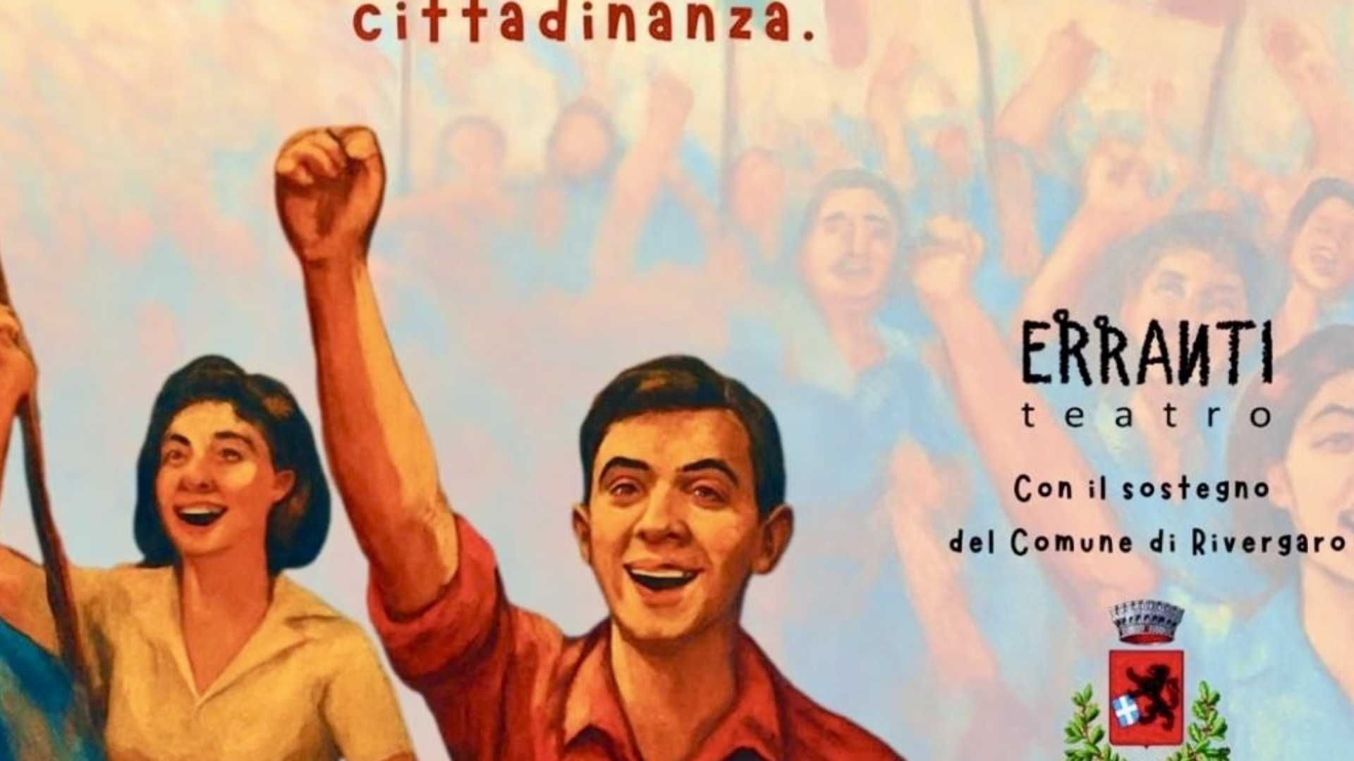 La locandina oggetto di polemica. Compare in alto a destra anche una colomba con un ramoscello di ulivo