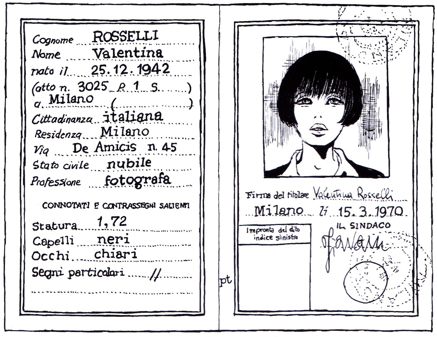 La carta d'identità di Valentina Rosselli, di quelle cartacee d'una volta