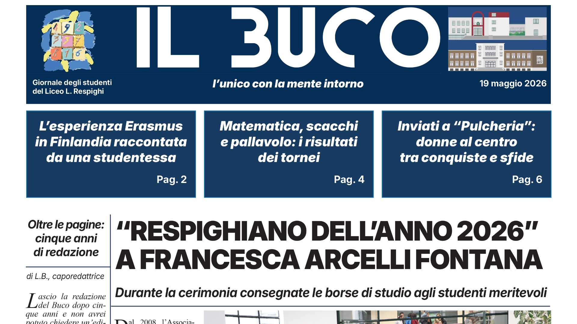 Dal Respighi a Libertà: oggi otto pagine de “Il Buco” tra scuola, sport e storie di attualità