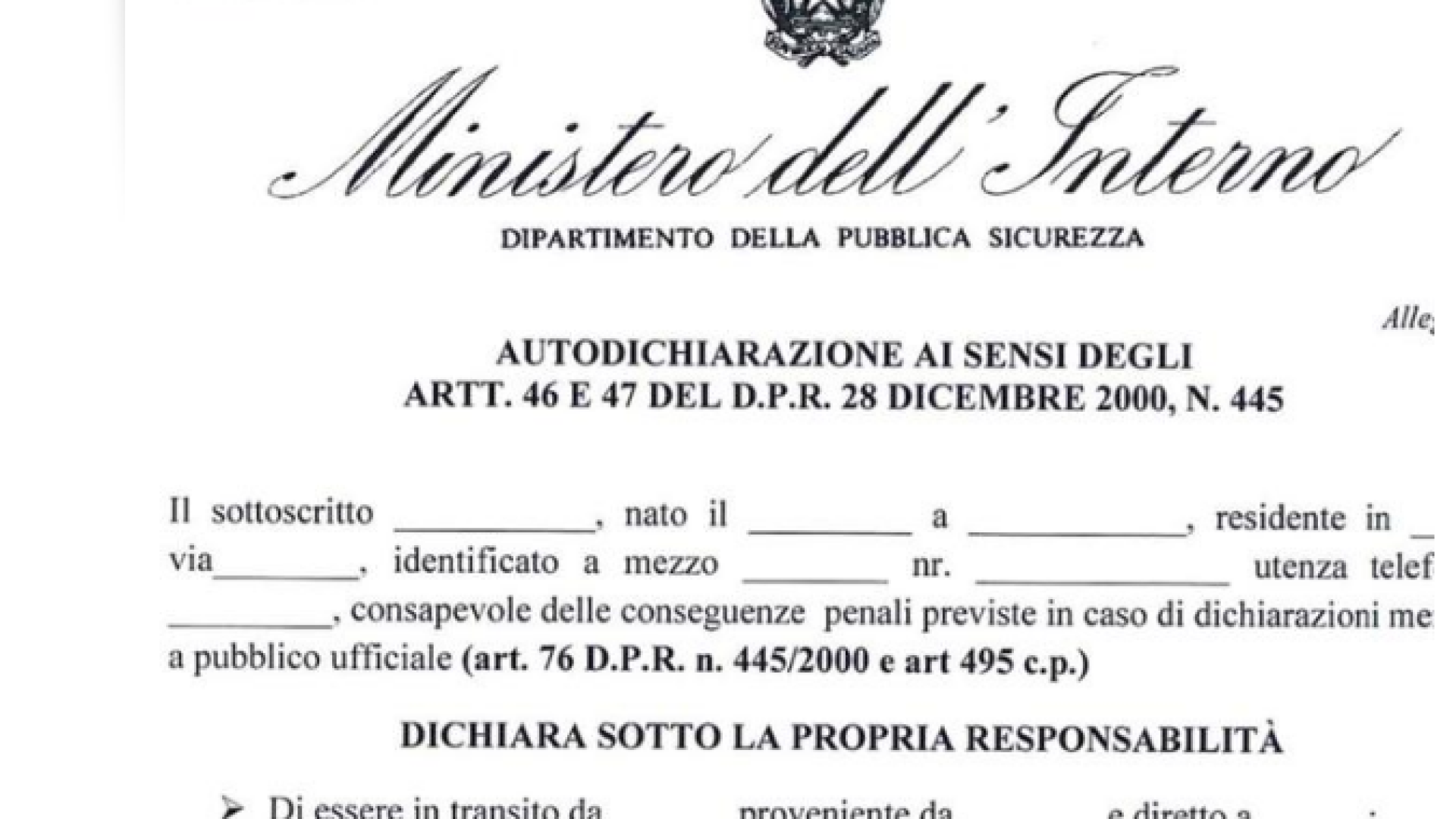 Spostarsi nelle zone rosse: ecco come fare con il modulo scaricabile dal sito del Viminale