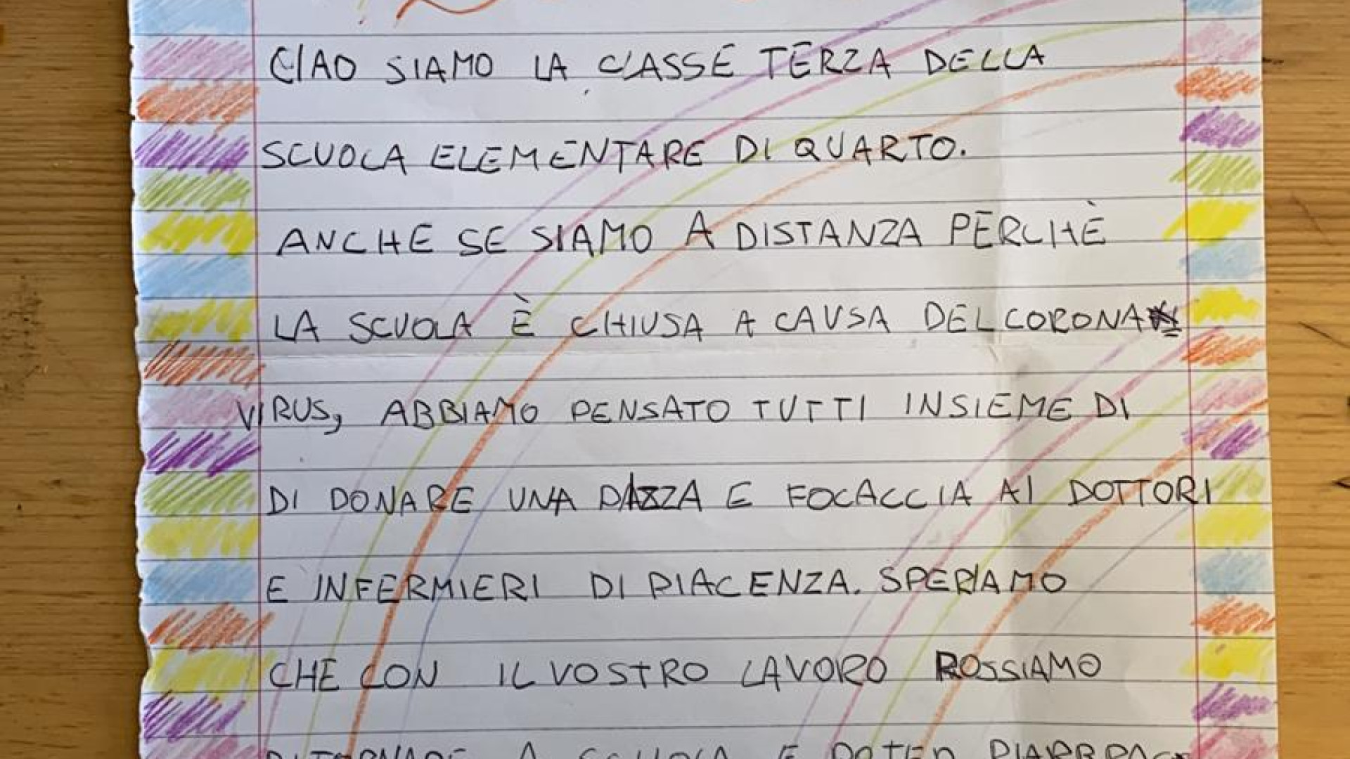 Pizza per i medici dell'ospedale da campo: il regalo della classe 3°