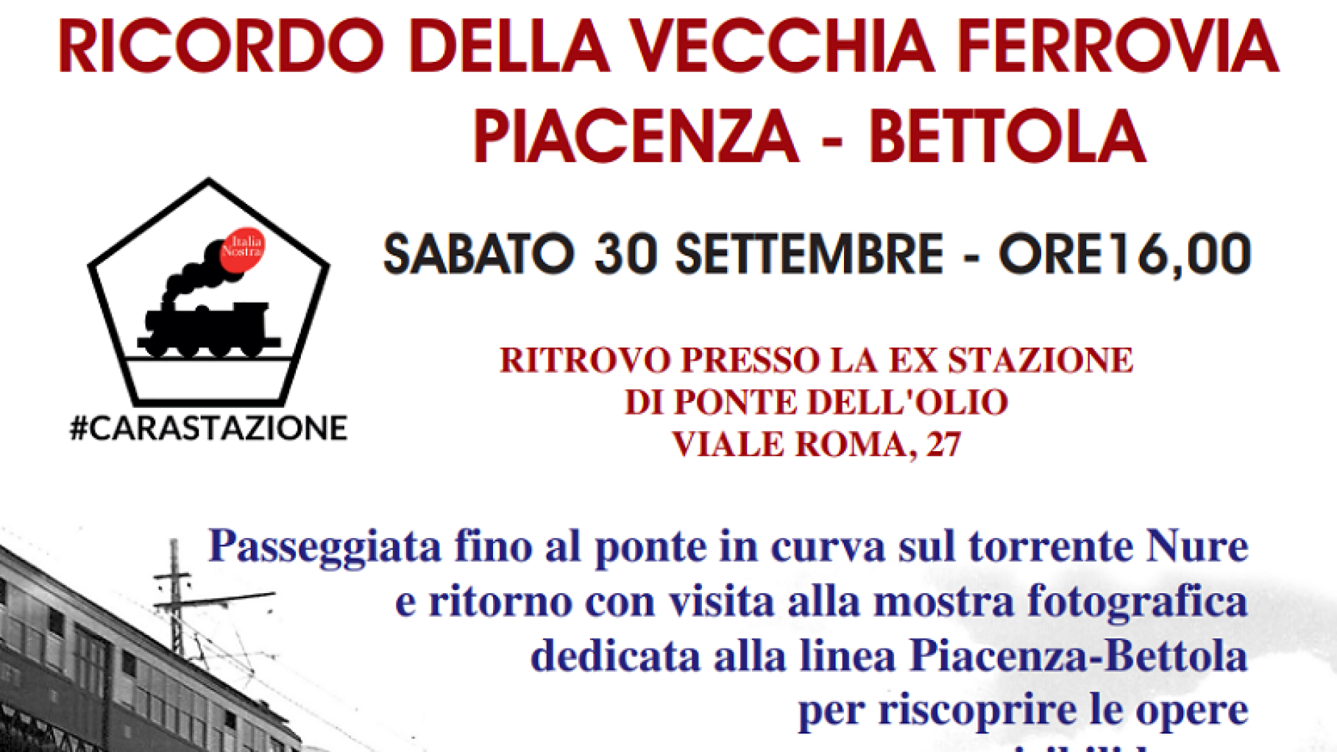 Ponte dell'Olio, passeggiata alla scoperta della vecchia ferrovia con una mostra