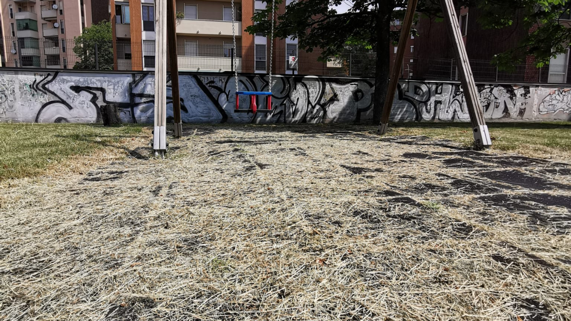 Campi gioco, attrezzature sporche ed erba non raccolta. Genitori: "Incuria, ma felici per i bambini"