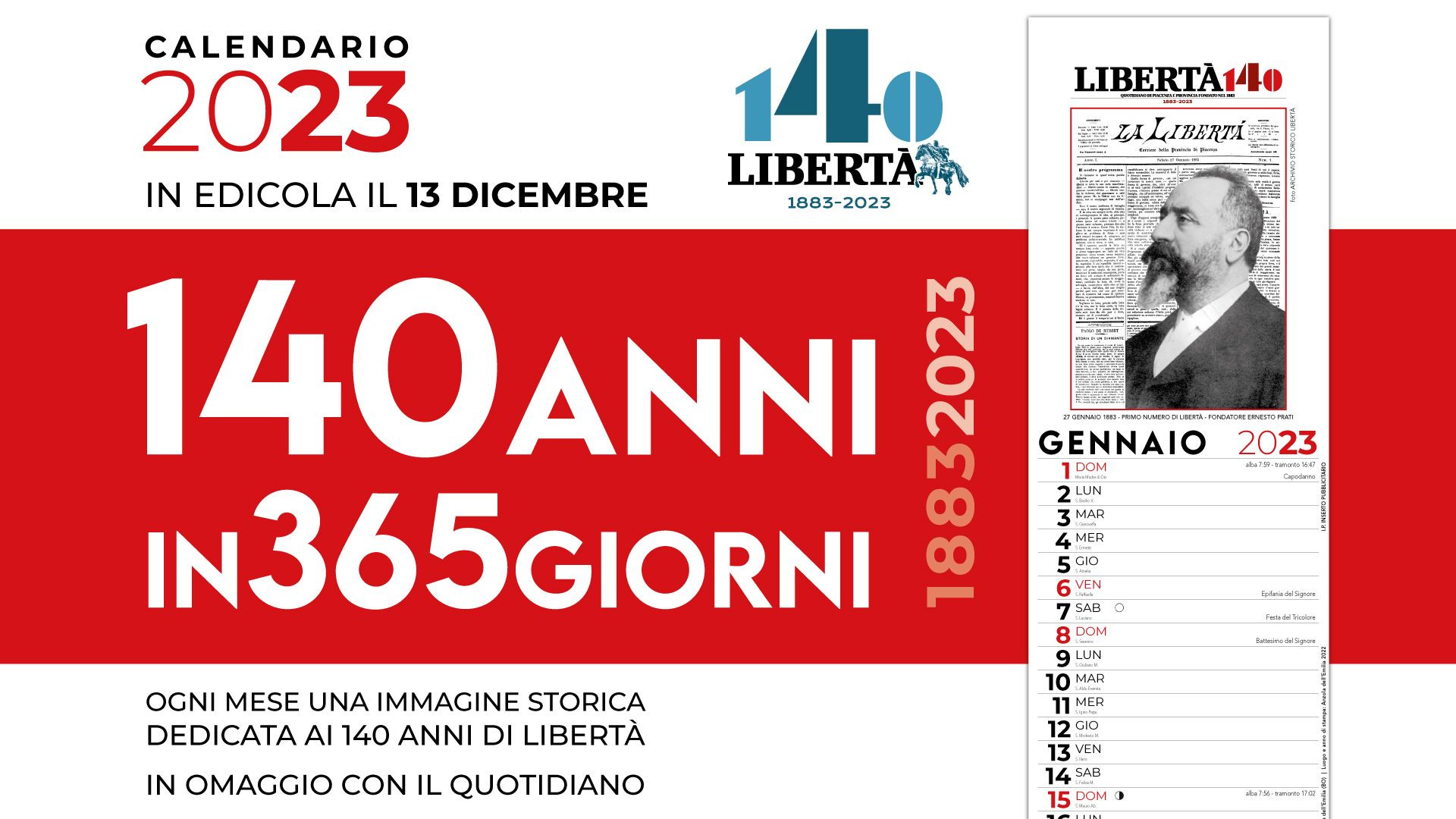 Martedì 13 dicembre con Libertà in omaggio il calendario 2023