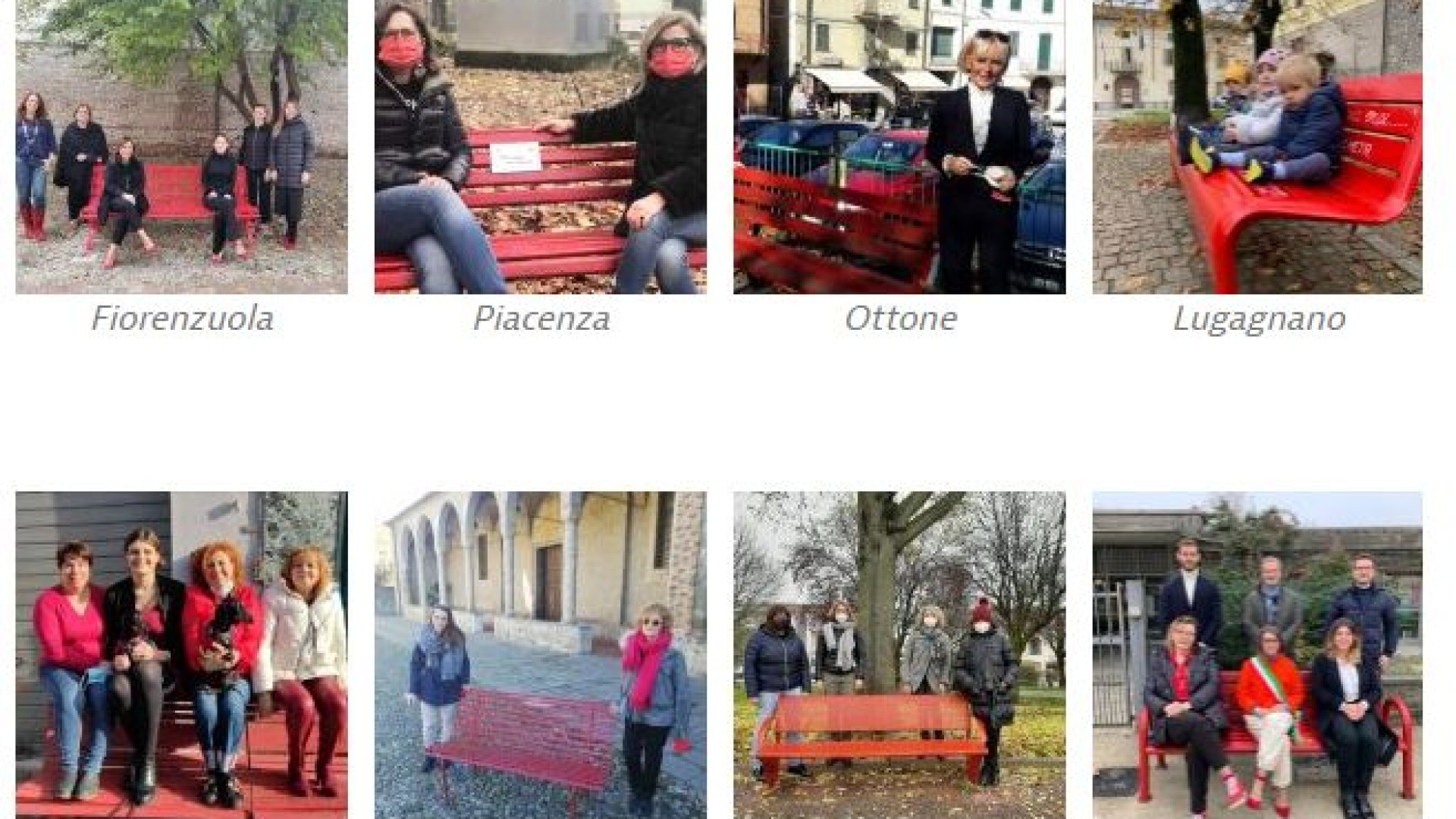 Panchina rossa, simbolo della lotta alla violenza di genere. Le foto dai Comuni piacentini