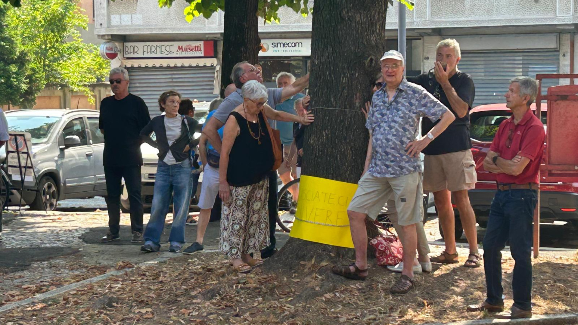Piazza Cittadella, l'abbraccio agli alberi per dire no al parcheggio: "Un'assurdità"