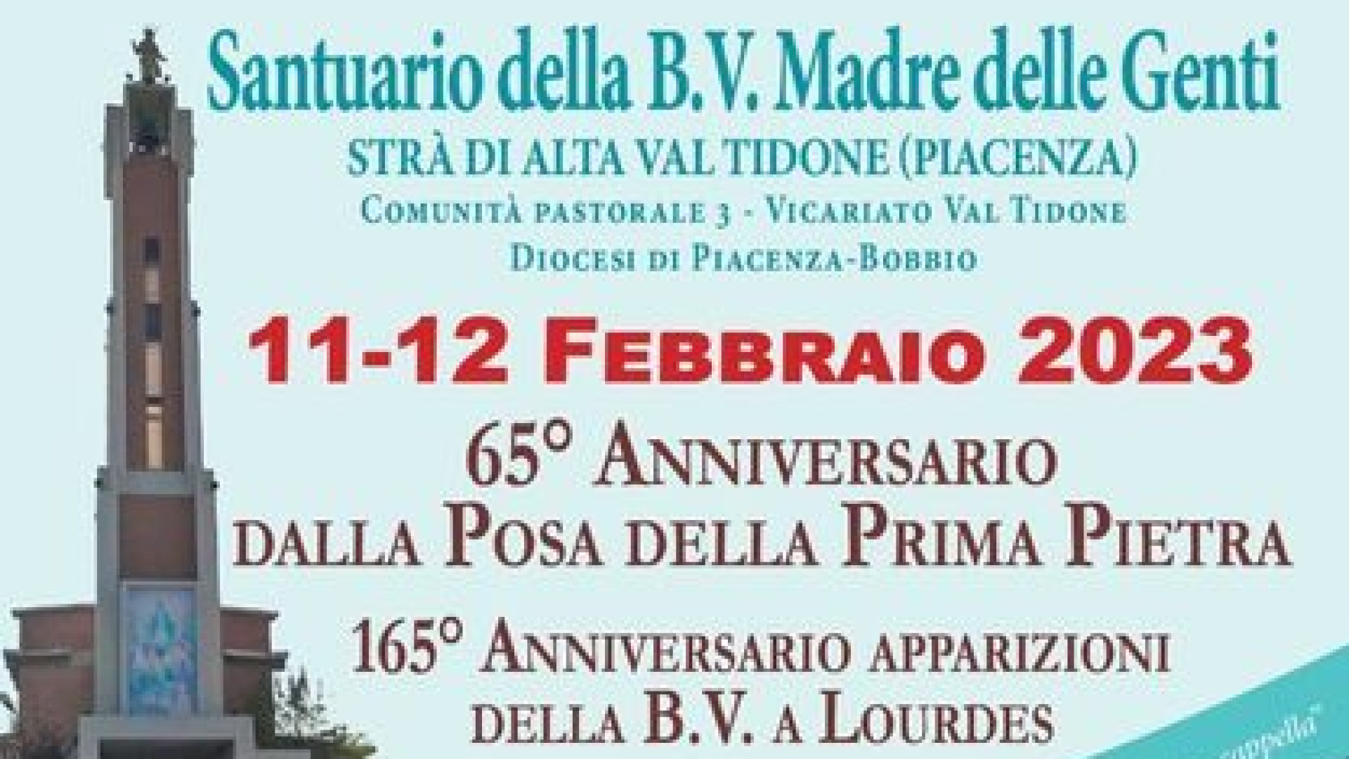 Santuario di Strà, si celebrano i 65 anni dalla posa della prima pietra