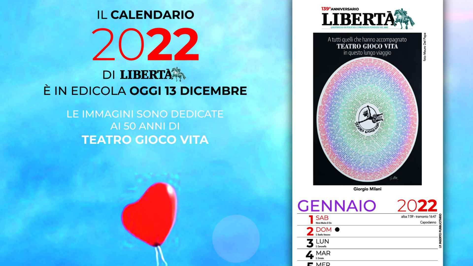 Oggi in omaggio con il quotidiano Libertà il calendario del 2022