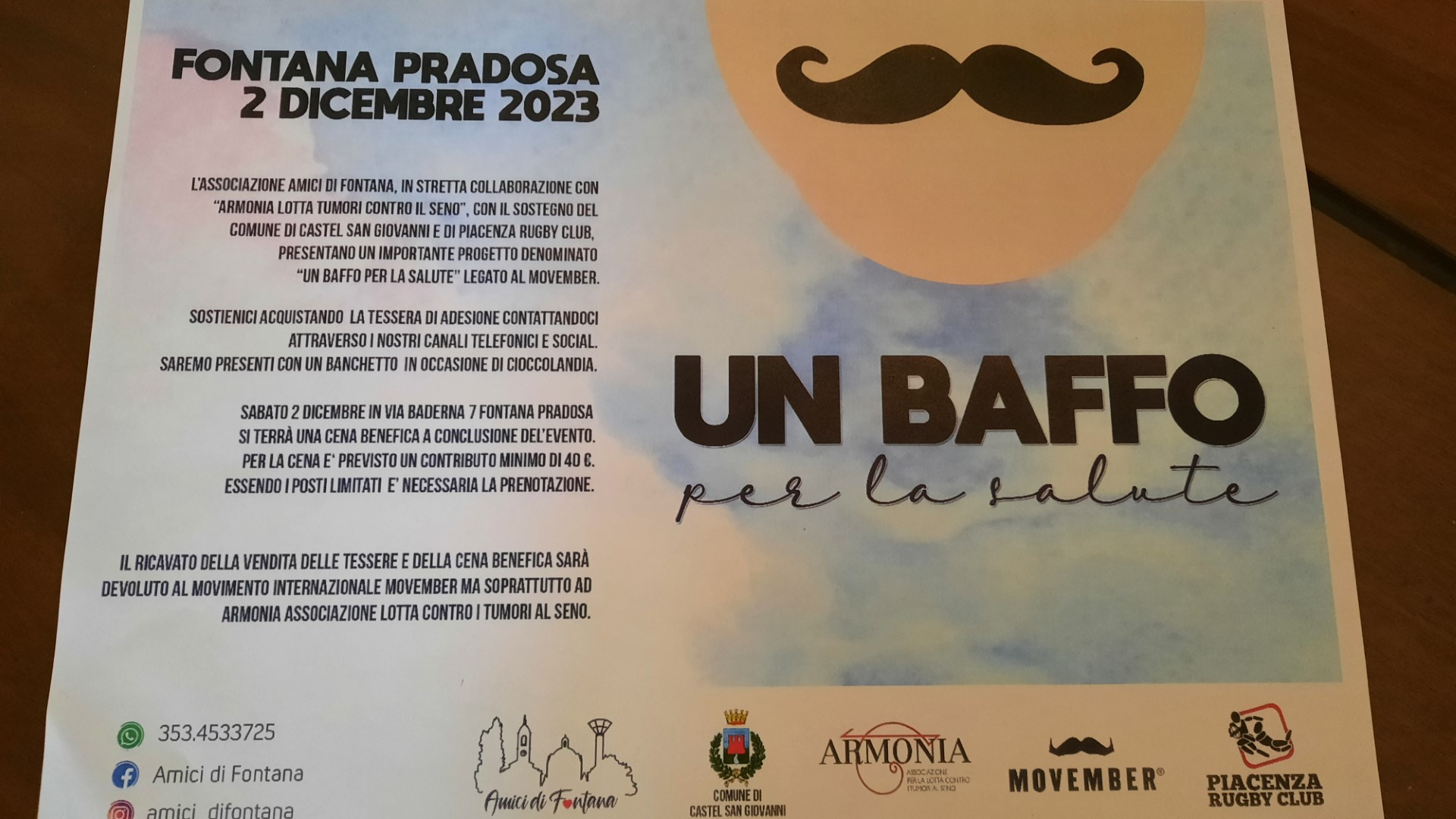 "Un baffo per la salute": gli Amici di Fontana lanciano la campagna contro i tumori