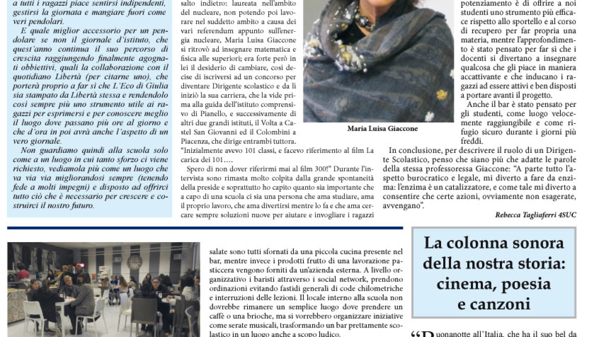 Oggi con Libertà in edicola "L'eco di Giulia", giornale del liceo Colombini