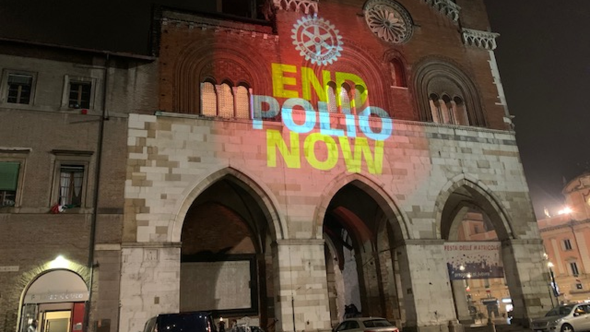 End Polio Now, videomapping a Palazzo Gotico