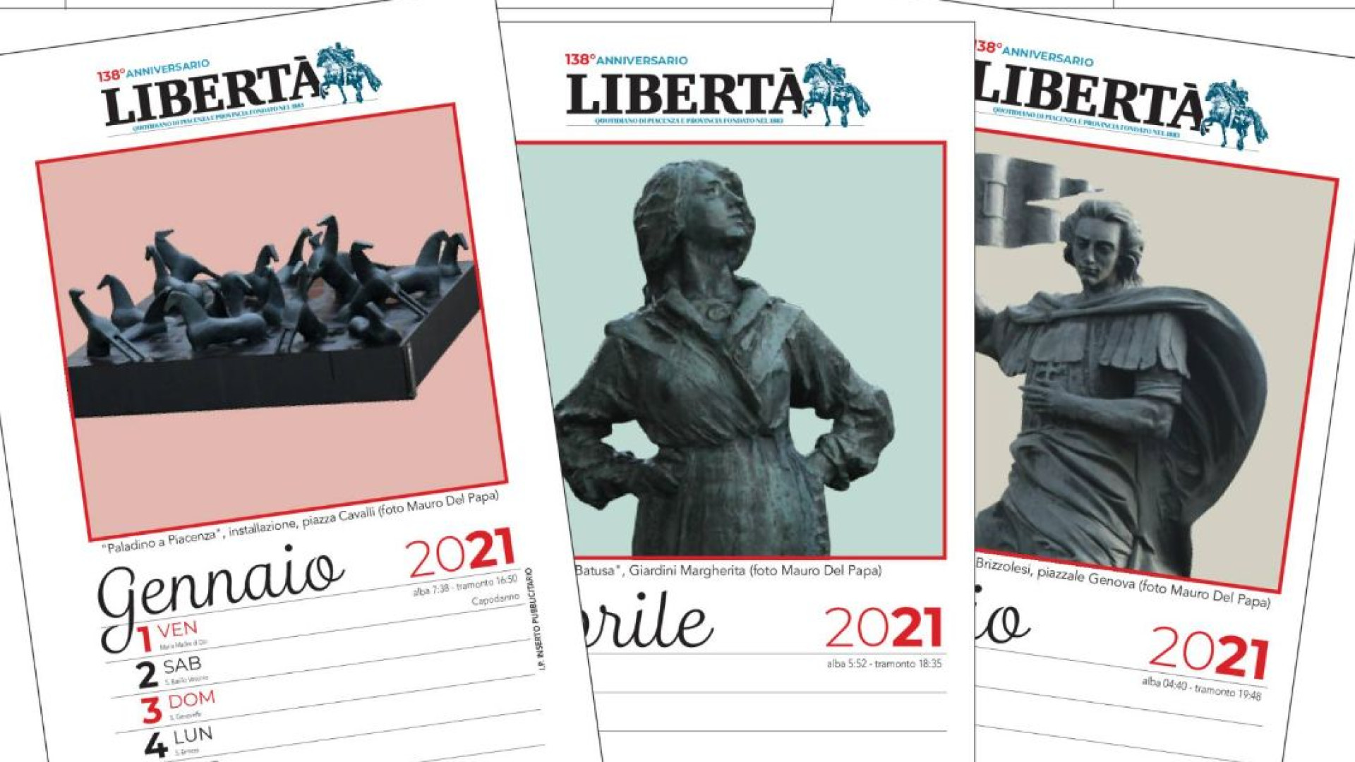 Statue e monumenti piacentini: è il calendario 2021 gratis con Libertà