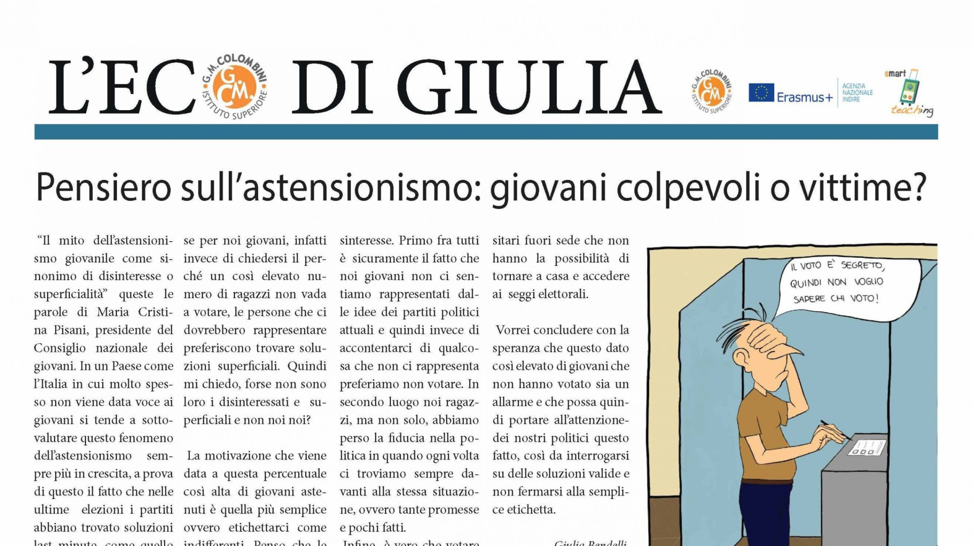 Scuola di giornalismo, oggi con Libertà l’Eco di Giulia del liceo Colombini