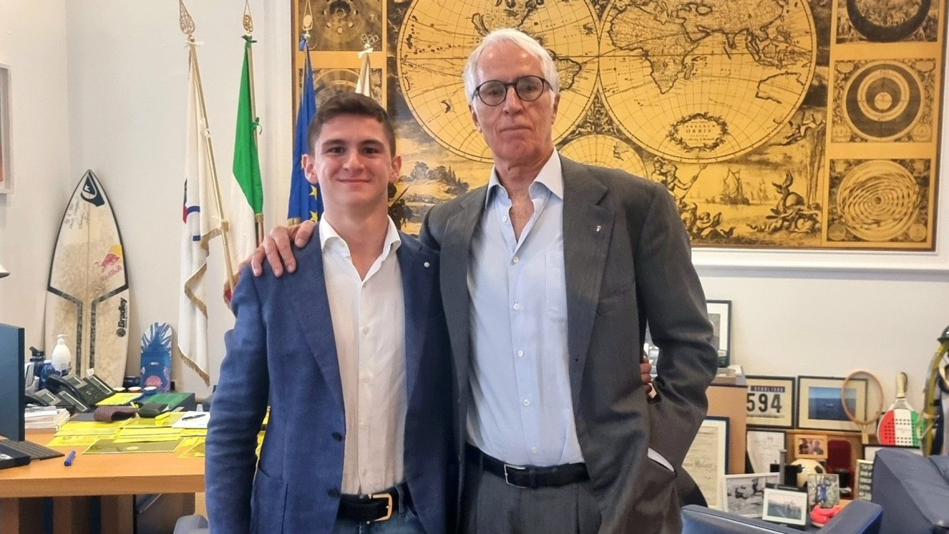 Il campione piacentino Leonardo Fornaroli ricevuto a Roma da Giovanni Malagò