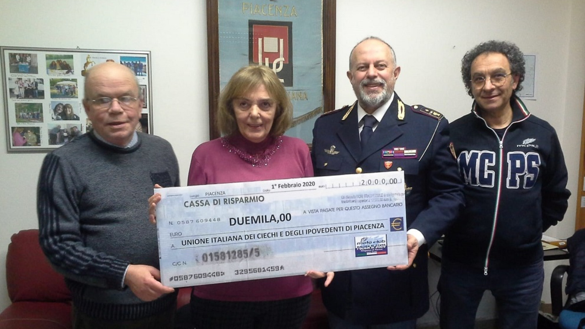 Unione ciechi: 2mila euro donati dal Motoclub polizia di Stato