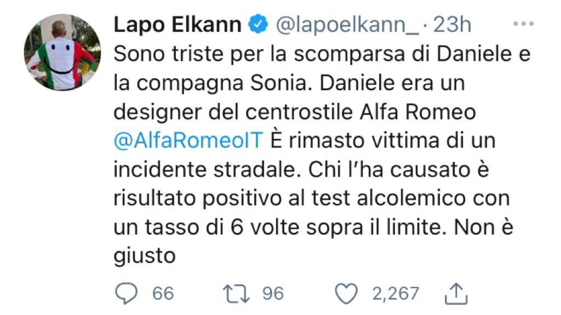 Tragedia di Zena, Lapo Elkann su Twitter: "Triste per la loro morte. Non è giusto"