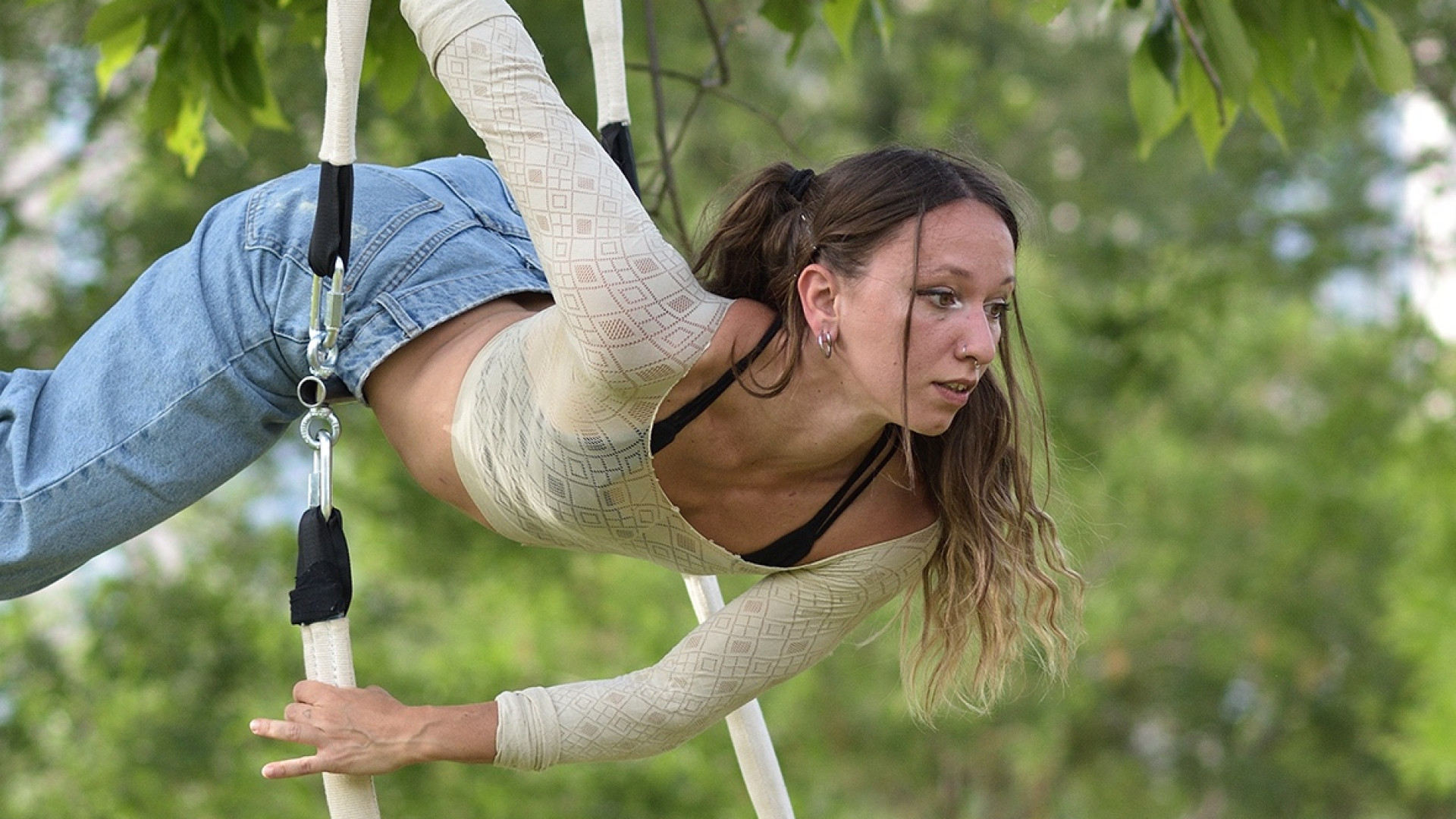 Sale sugli alberi a sette metri di altezza: lo spettacolo della piacentina Zambianchi