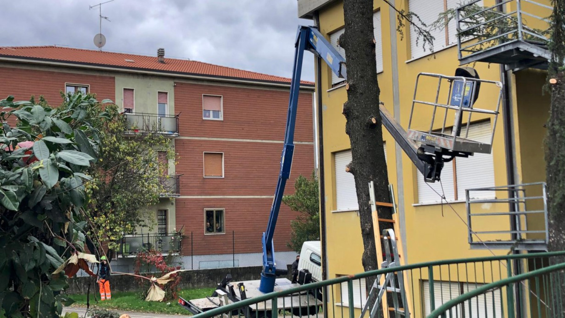 Si ribalta il camion per la potatura, il cestello perde improvvisamente quota