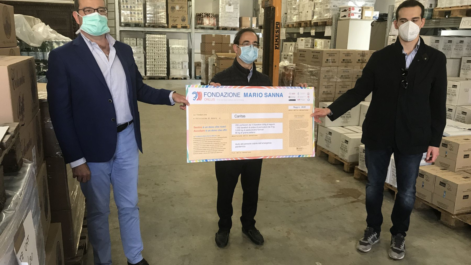 Oltre 5mila chili di cibo alla Caritas: "Andranno ai nuovi poveri da Covid"