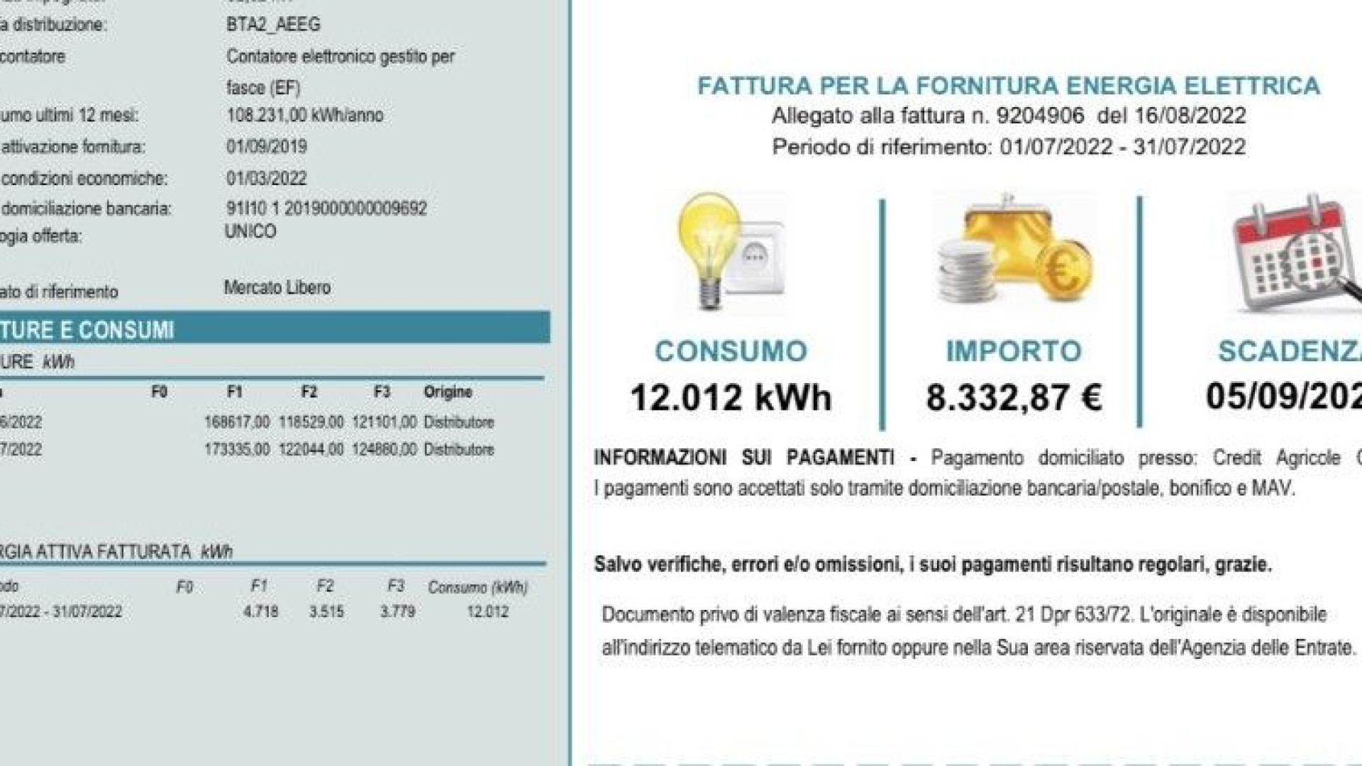 In un anno la bolletta della luce di un ristorante passata da 2.700 a 8.300 euro