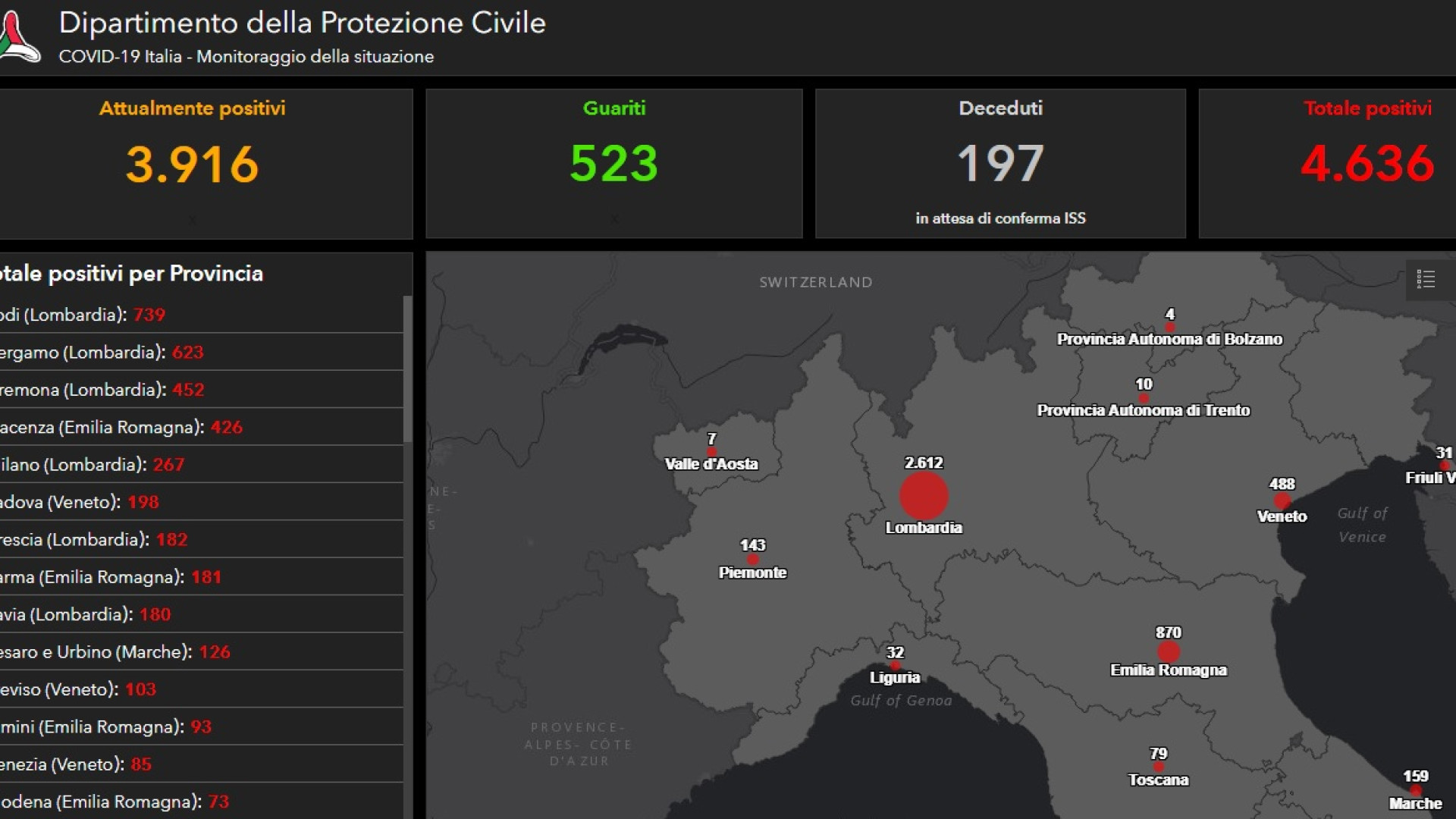 La mappa del Coronavirus: Piacenza quarta in Italia per numero di contagiati