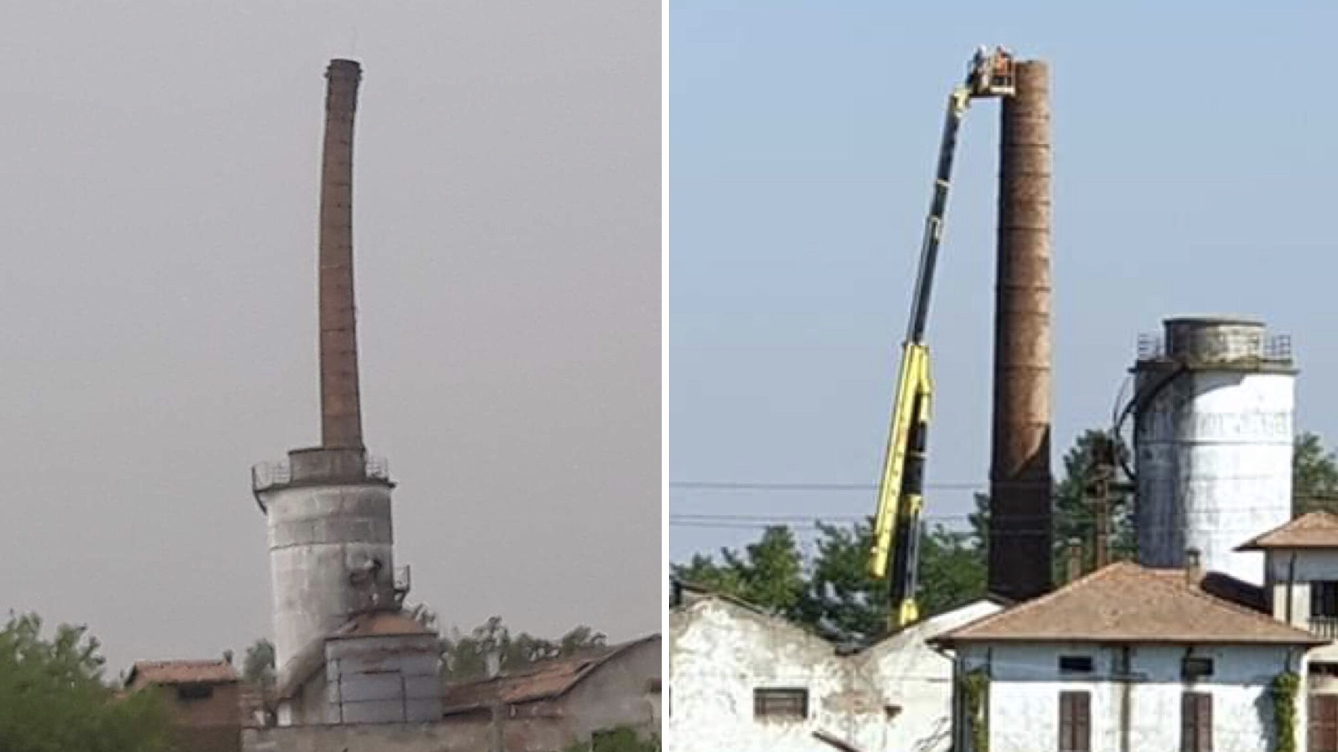 Al via la demolizione della ciminiera storta tra San Giorgio e Carpaneto