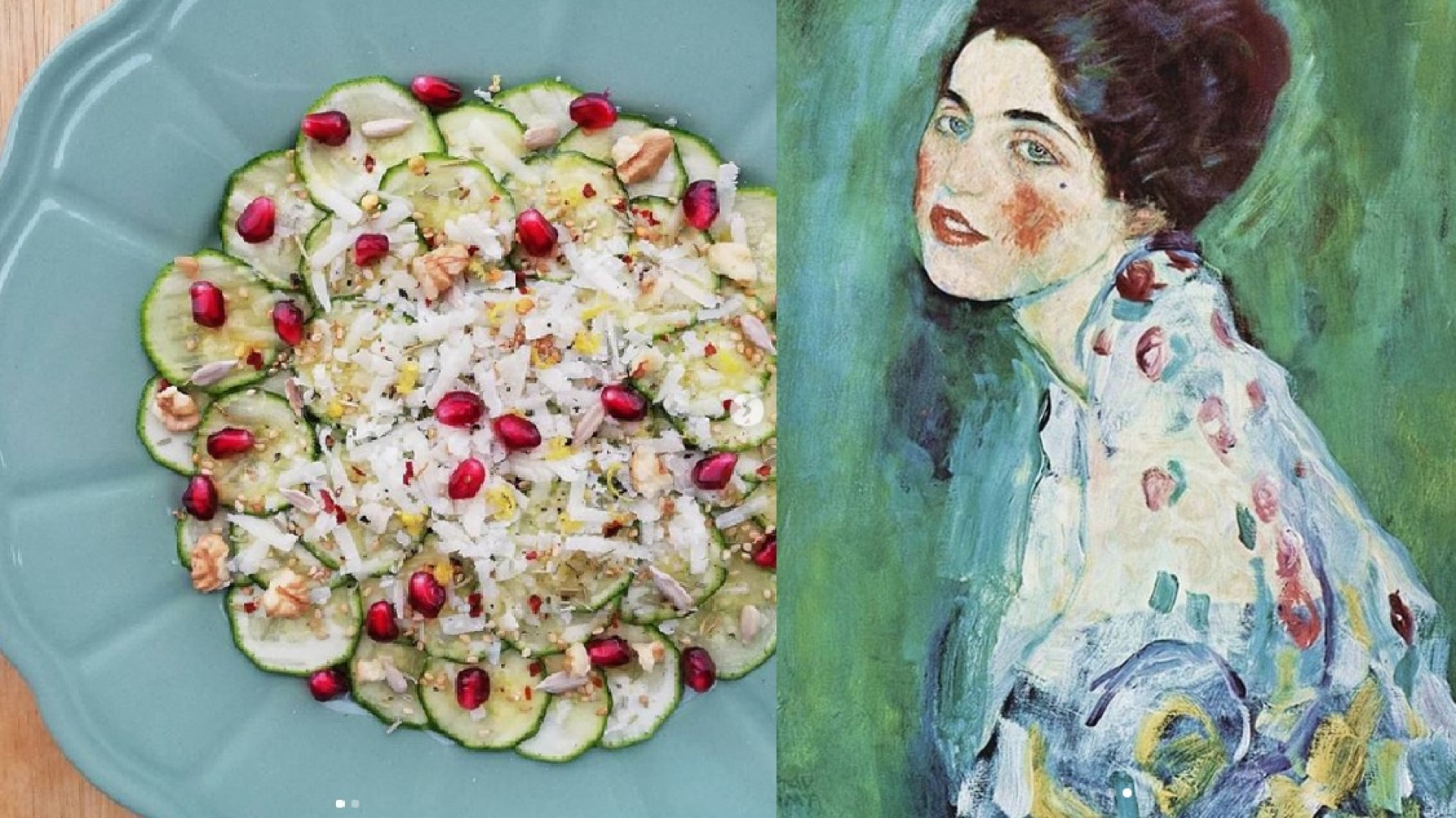 Il Klimt diventa un carpaccio di zucchine. Le "ricette su tela"