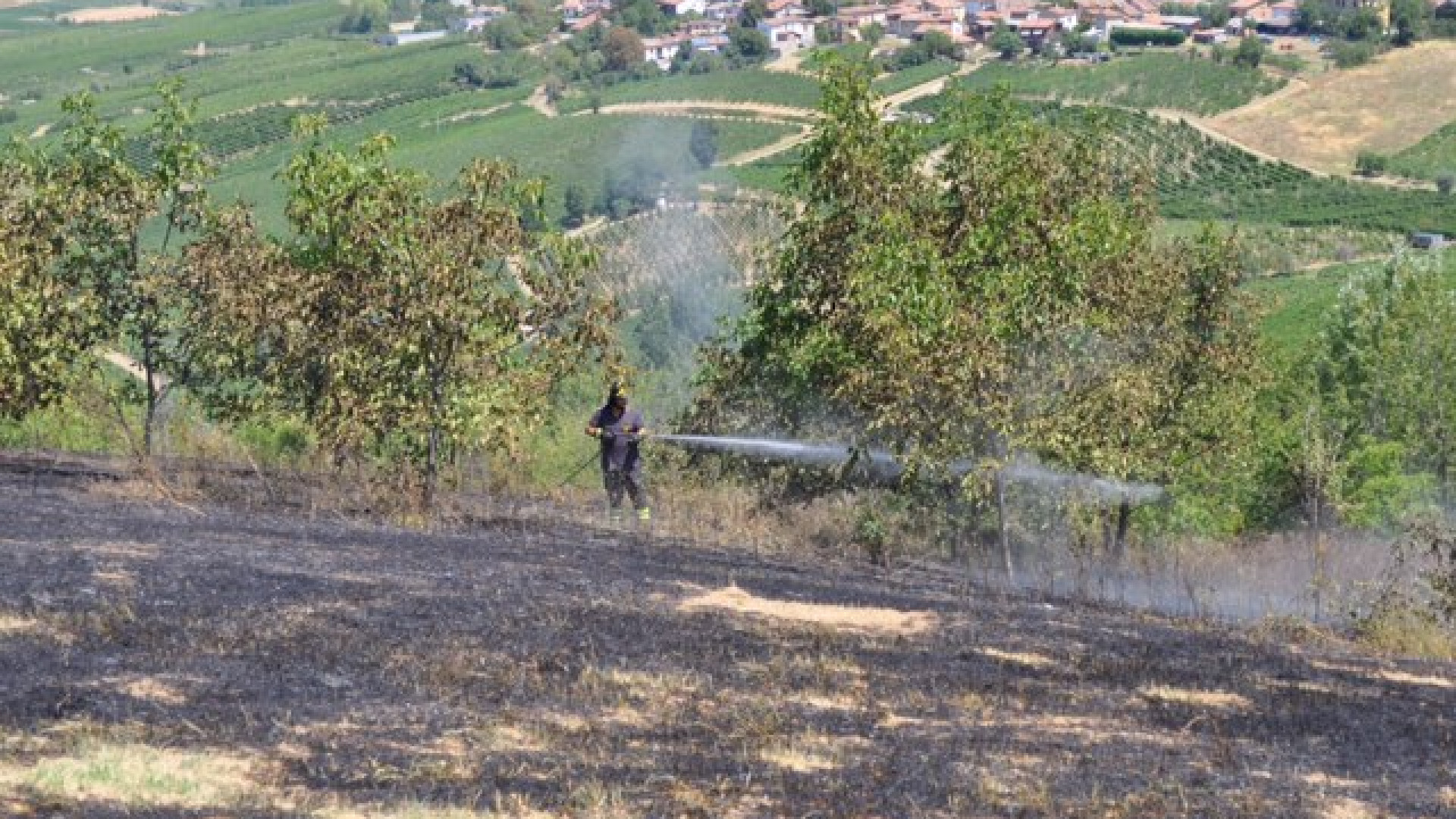 Campo in fiamme a Sala Mandelli. Intervengono i vigili del fuoco